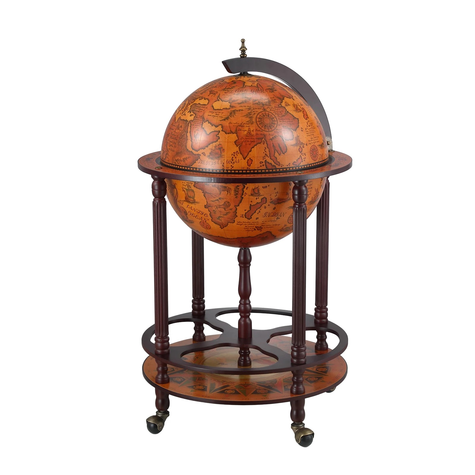 1 Ausway Antique Globe Bar Cabinet Mini Wine Rack Drinks Round Storage Mid-century Alcohol Trolley Cart, 1 of 6