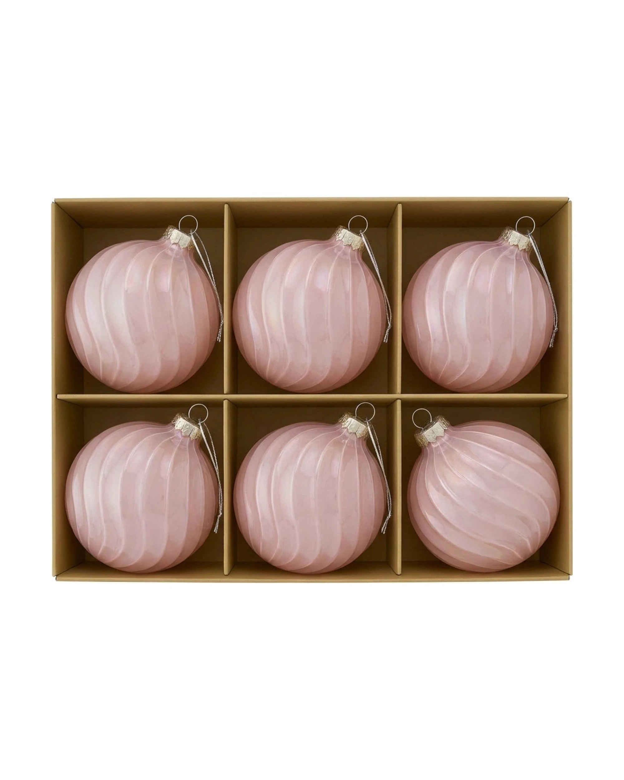 Christabelle 6 Pink Glass Christmas Baubles Gloss Textured 8cm Xmas ...