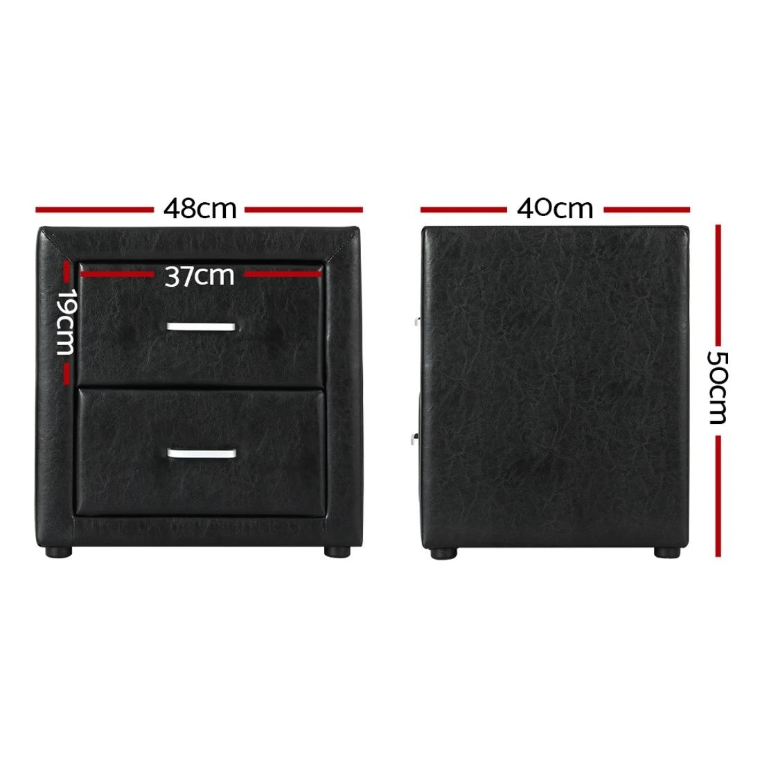 2 Artiss Bedside Table 2 Drawers Side Table Leather - Black, 2 of 10