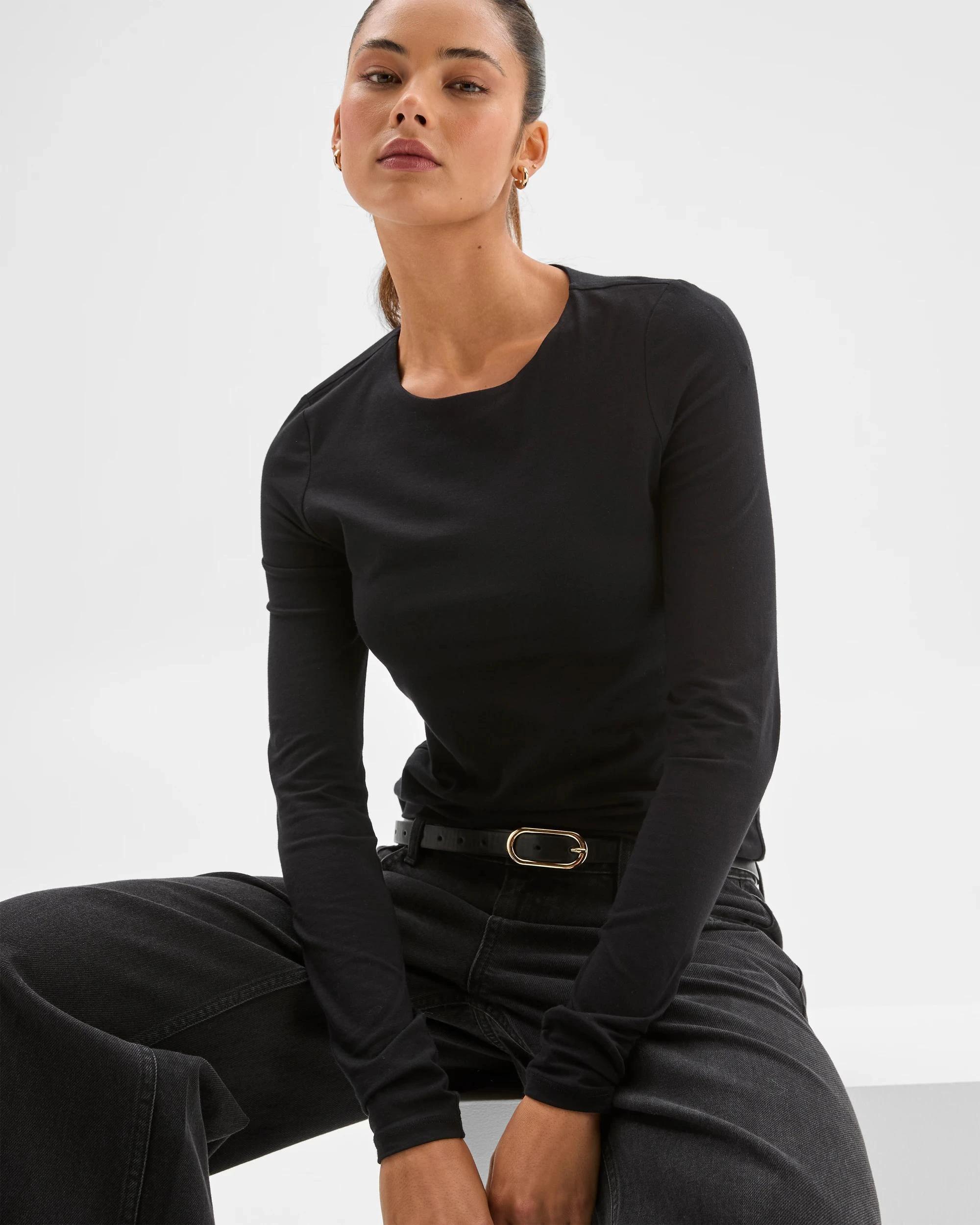 1 Lily Loves Australian Cotton Crew Neck Top BLACK, 1 of 7