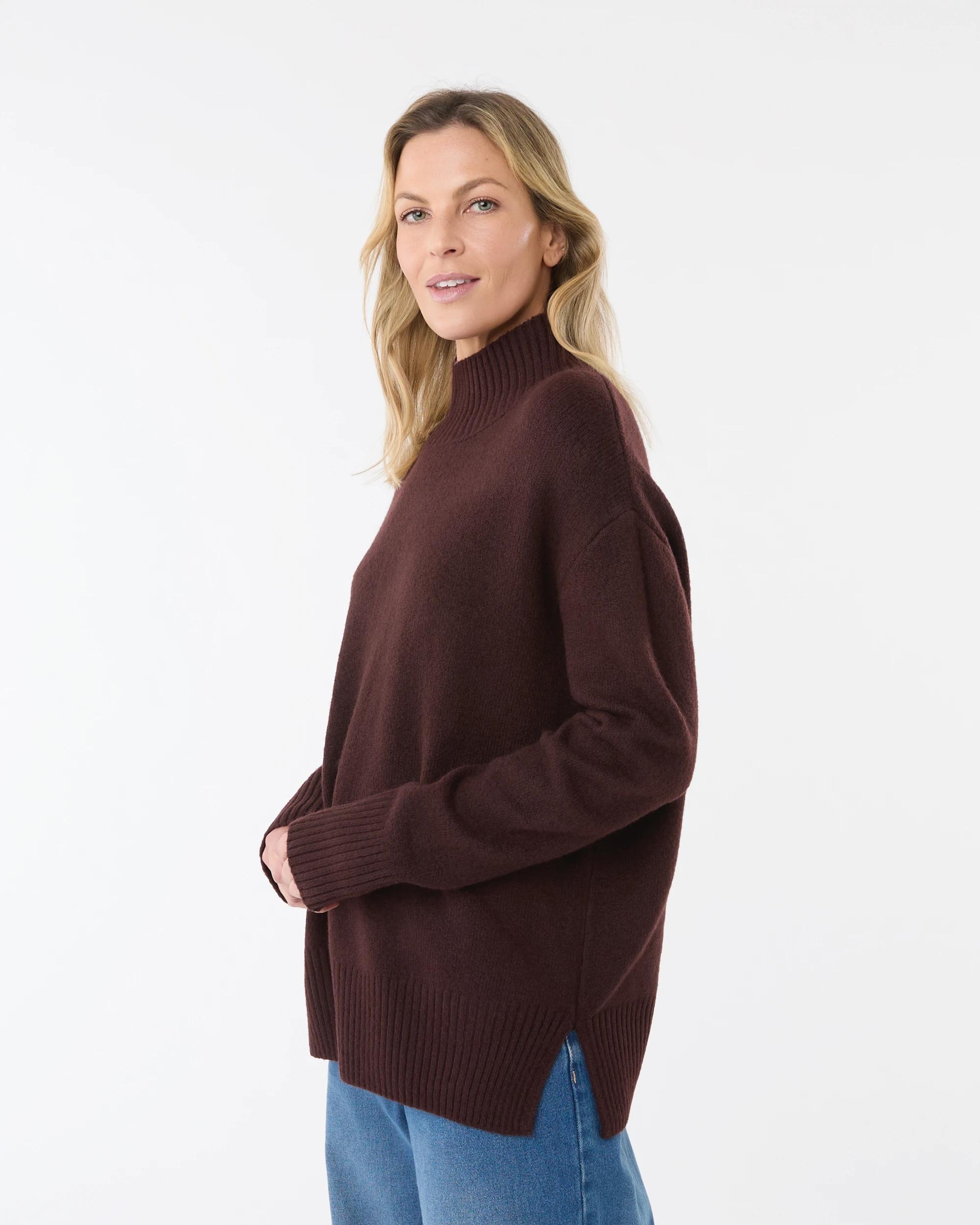 2 Funnel Split Hem Jumper Choc Plum, 2 of 6