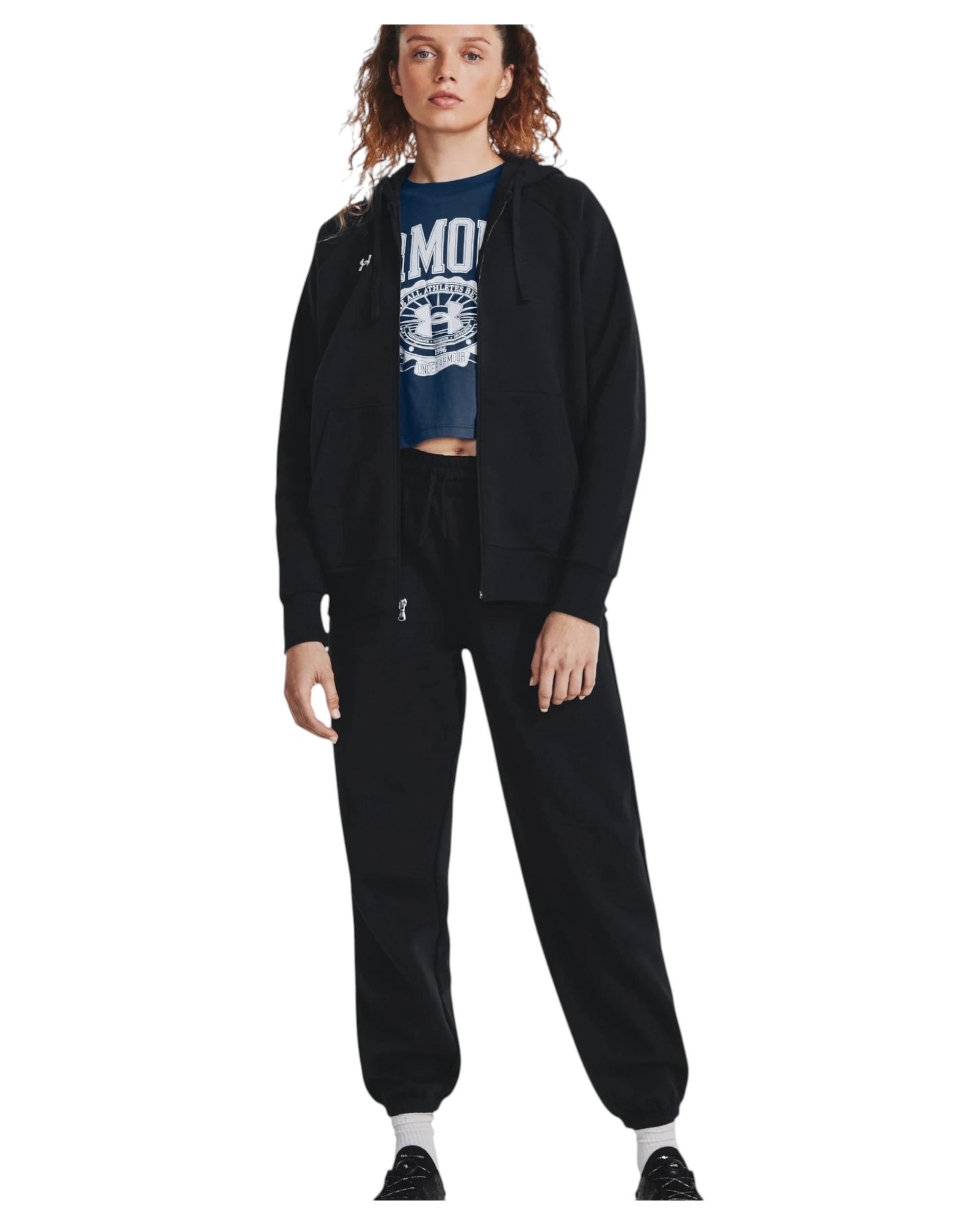 3 Under Armour Womens Rival Fleece Full Zip Black Hooded Jacket BLACK, 3 of 6