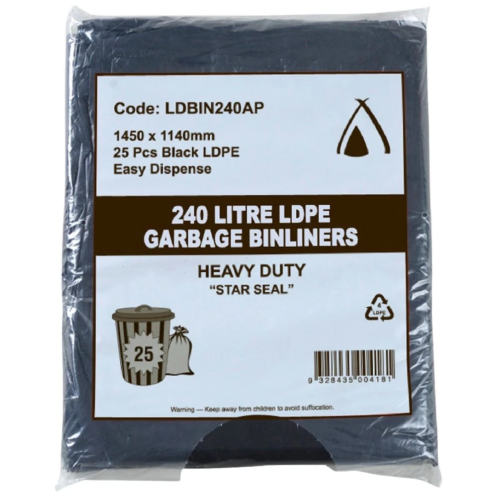 1 Tailored Packaging All Purpose Bin Liners 240L 25 Pack Black, 1 of 1