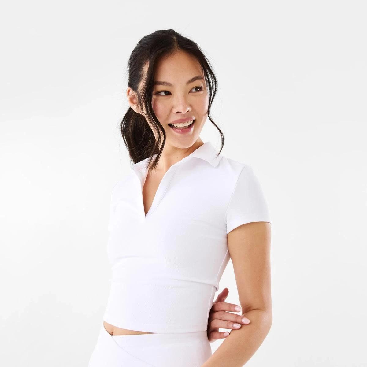 1 Active Womens Collared Baby T-shirt White, 1 of 7