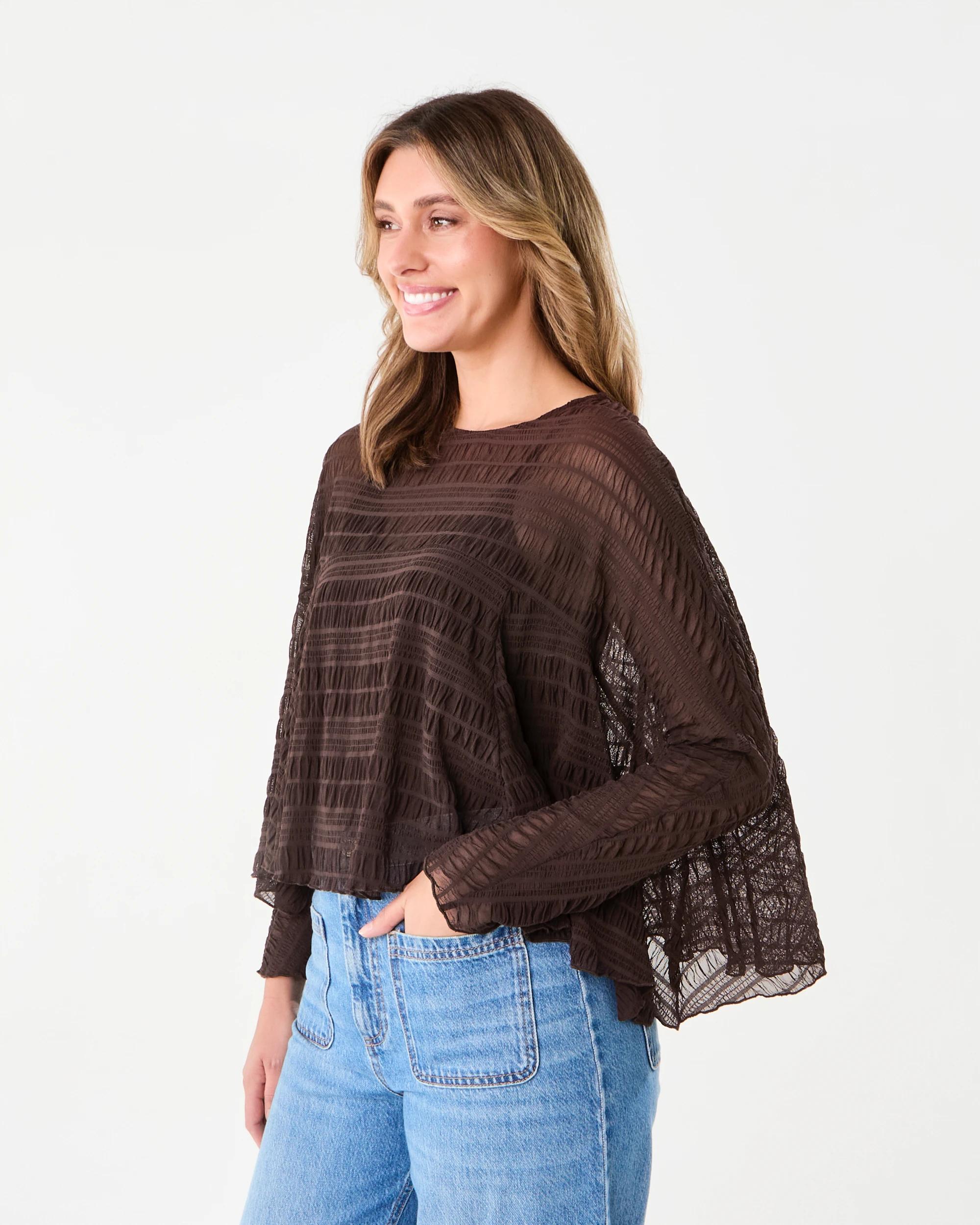 2 Long Sleeve Cape Top Melt Brown, 2 of 6