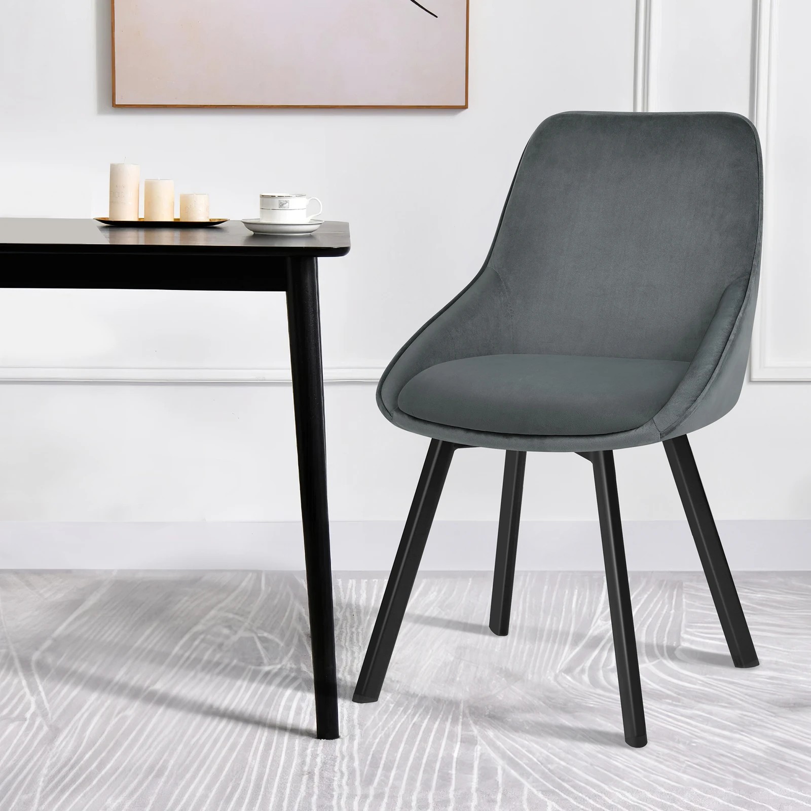 4 Alfordson 4x Dining Chairs Accent Kitchen Swivel Lounge Padded Seat Velvet - Grey, 4 of 8