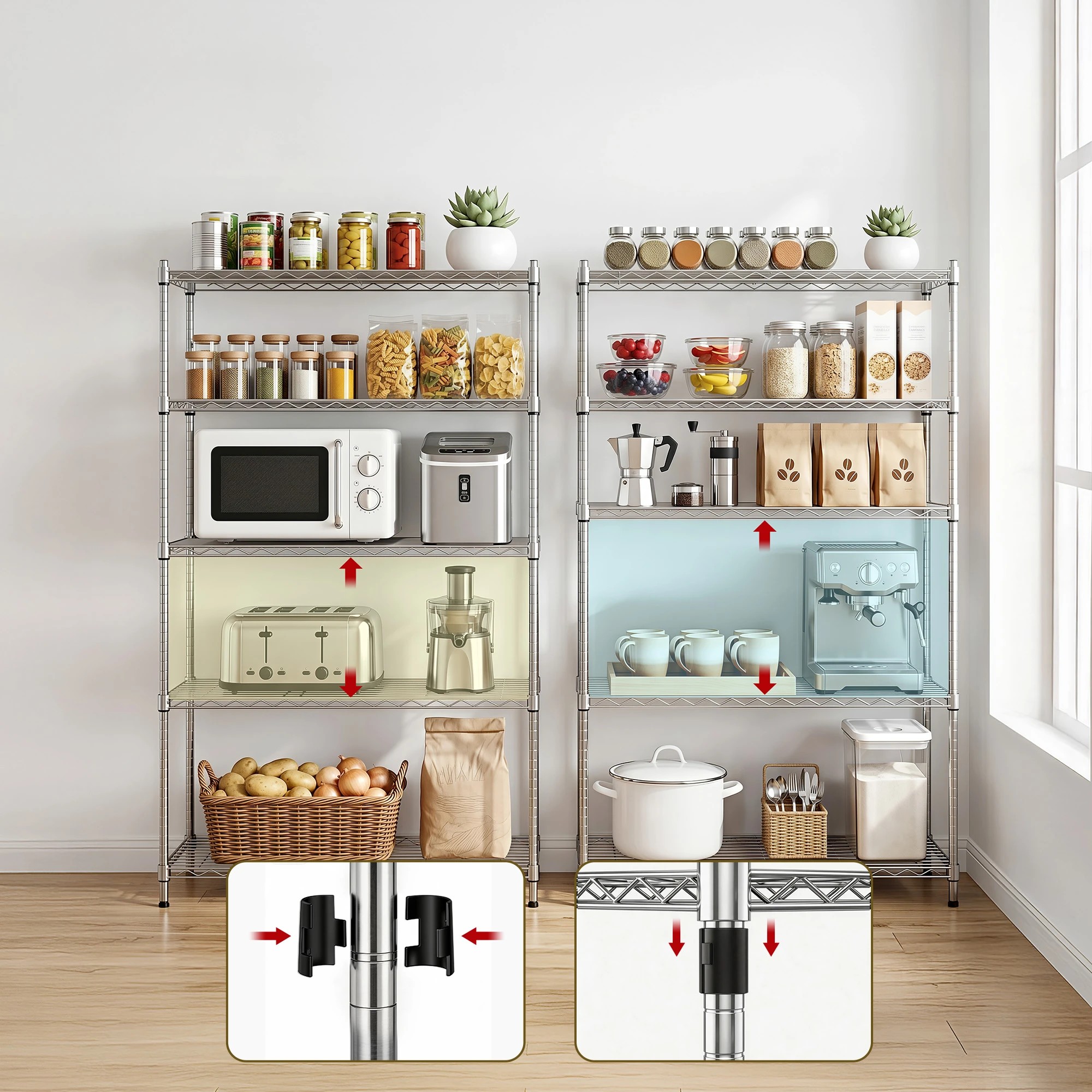 Artiss 5-Tier Kitchen Rack Shelf Shelving 120x45x179CM Adjustable Metal ...