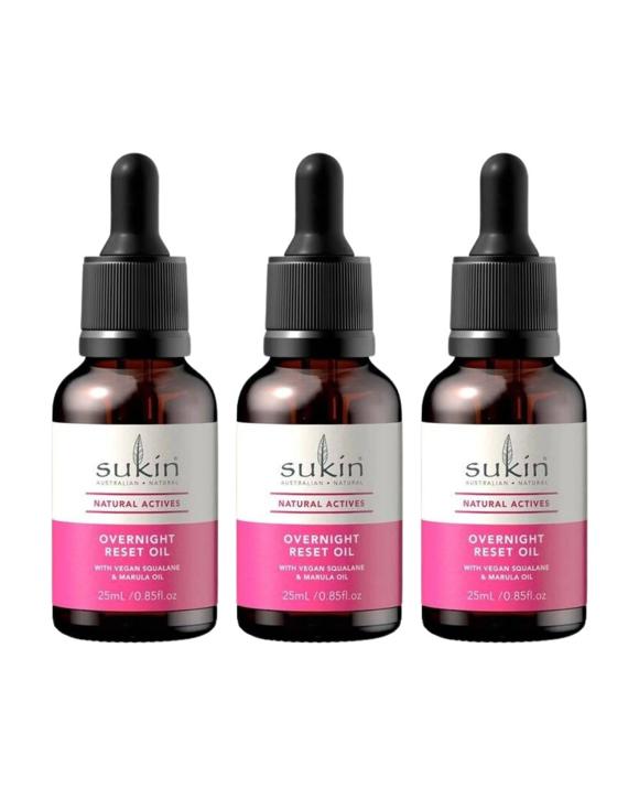 3 x Sukin Natural Actives Overnight Reset Facial Oil 25mL