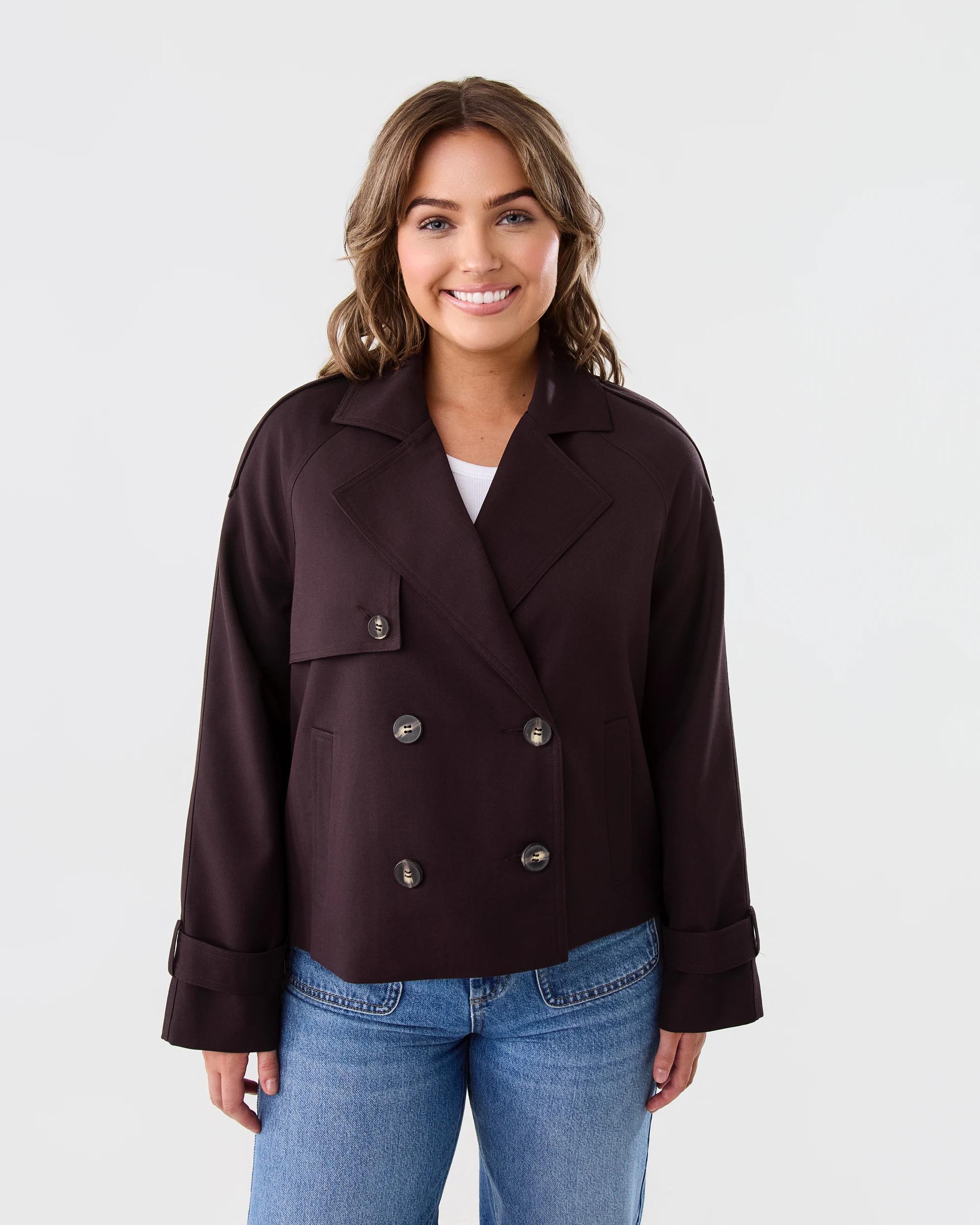 2 Crop Trench Coat Choc Plum, 2 of 10