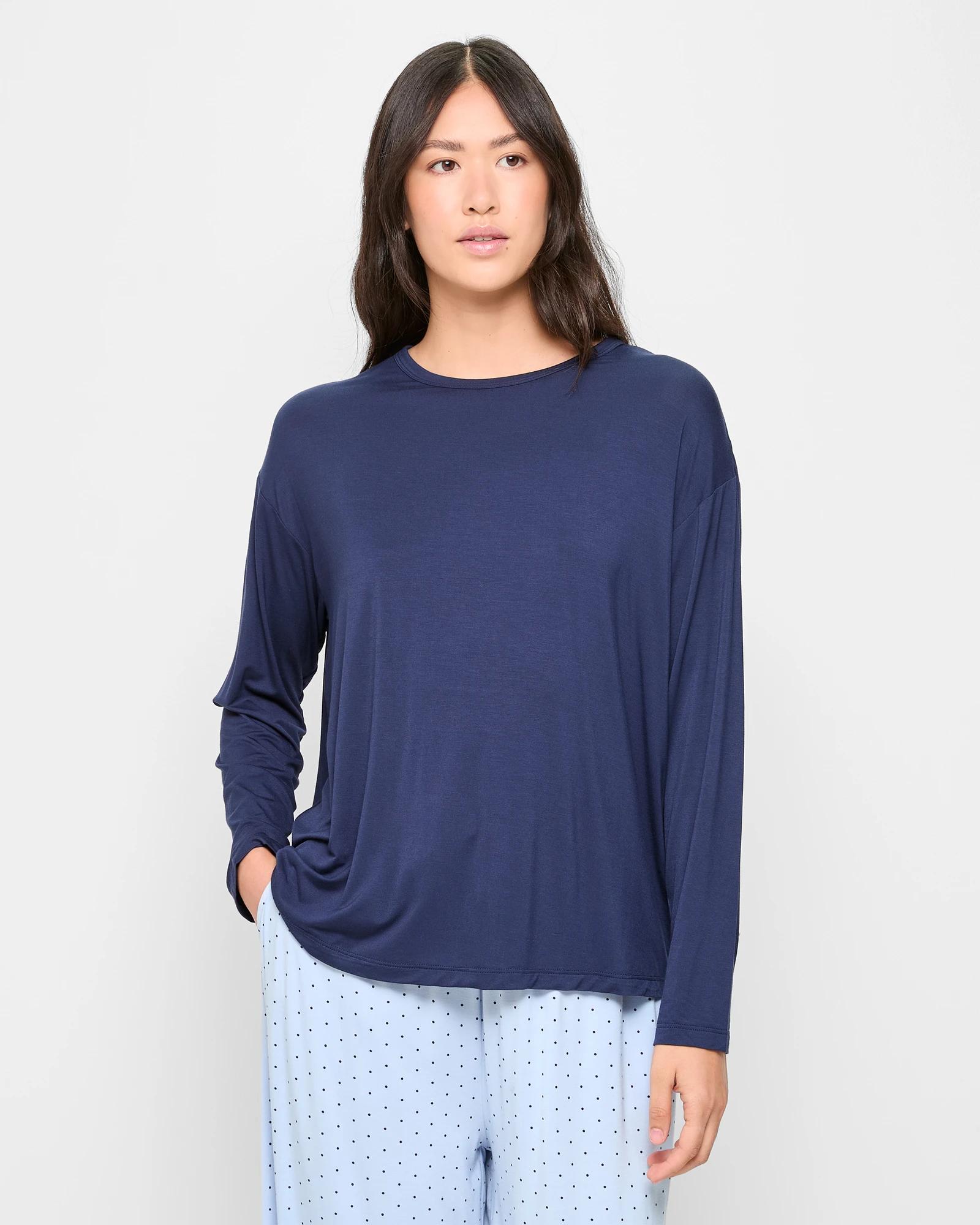 1 Target Woman Soft Comfort Bamboo Long Sleeve Pyjama Top NAVY BLUE, 1 of 5