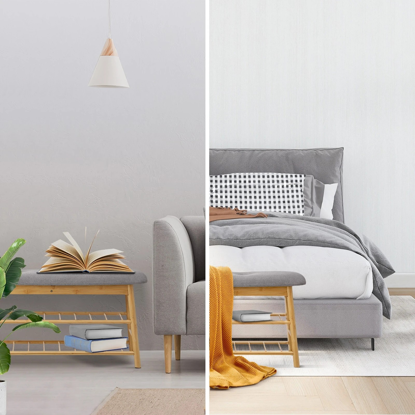 4 Oikiture Shoe Storage Bench Bamboo Shoes Rack Cabinet Shelf Organiser Stool 90cm
 - Natural, 4 of 10