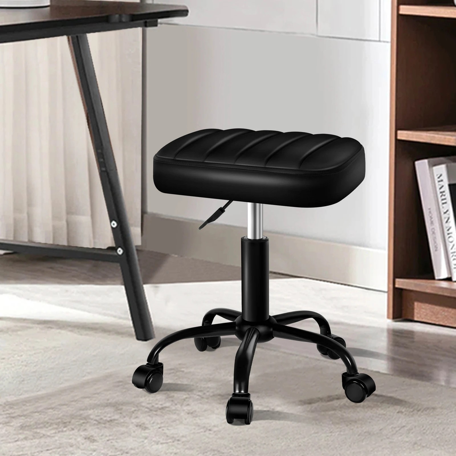 6 Alfordson Salon Stool Square Swivel Barber Hair Dress Chair - All Black, 6 of 9