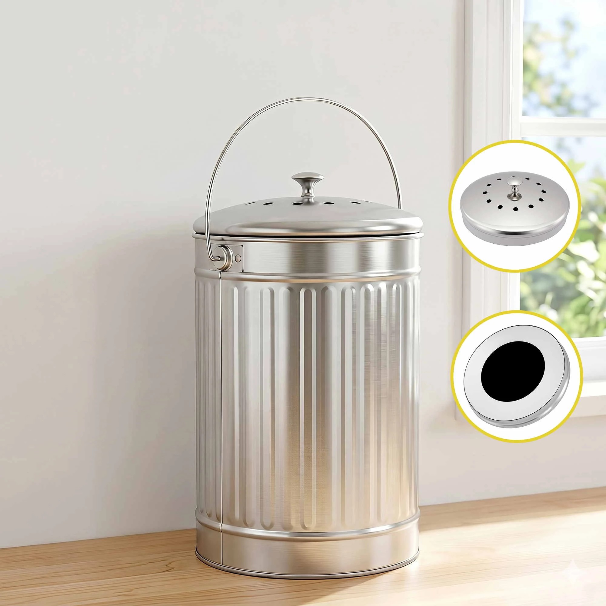 7 Gardeon Kitchen Compost Bin 6L Food Waste Bin - Silver, 7 of 8