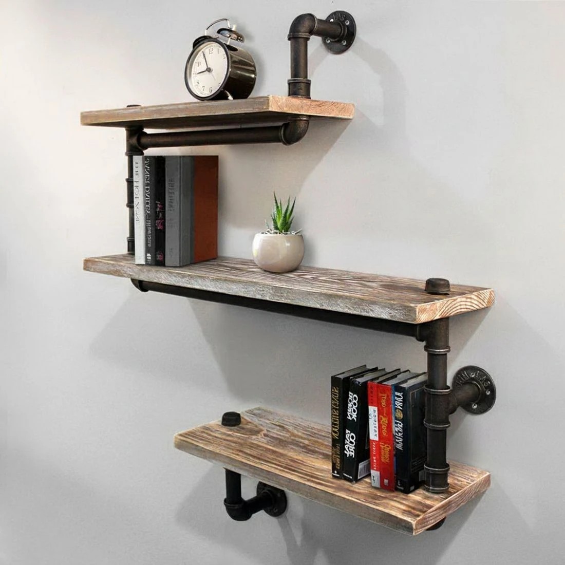 3 Artiss Floating DIY Pipe Shelf 3 Tiers - IONA - Natural, 3 of 8