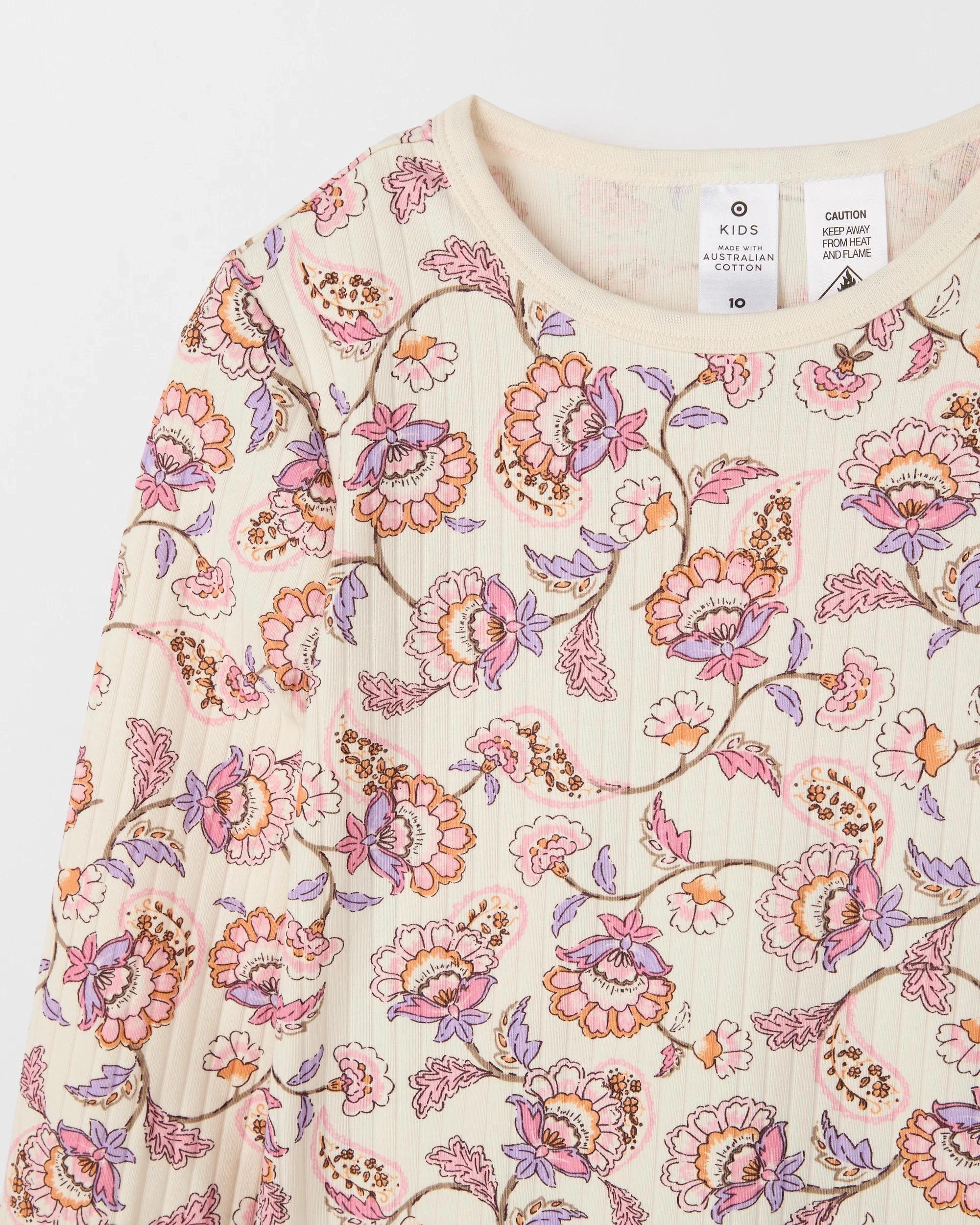 6 Target Kids Australian Cotton Older Girls Rib Pyjama Set FLORAL, 6 of 7