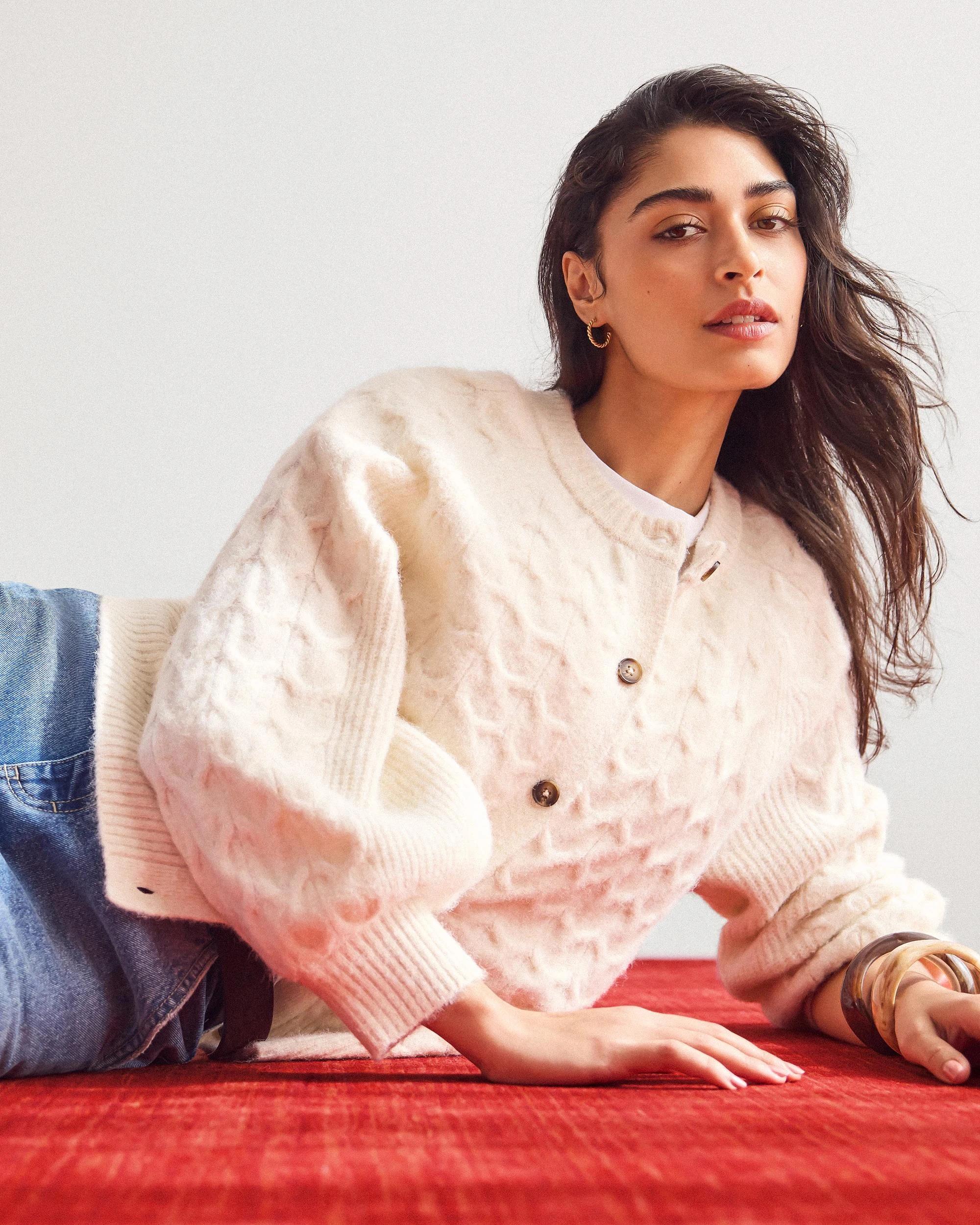 8 Target Woman Cable Knit Bell Sleeve Cardigan COOKIES AND CREAM, 8 of 9