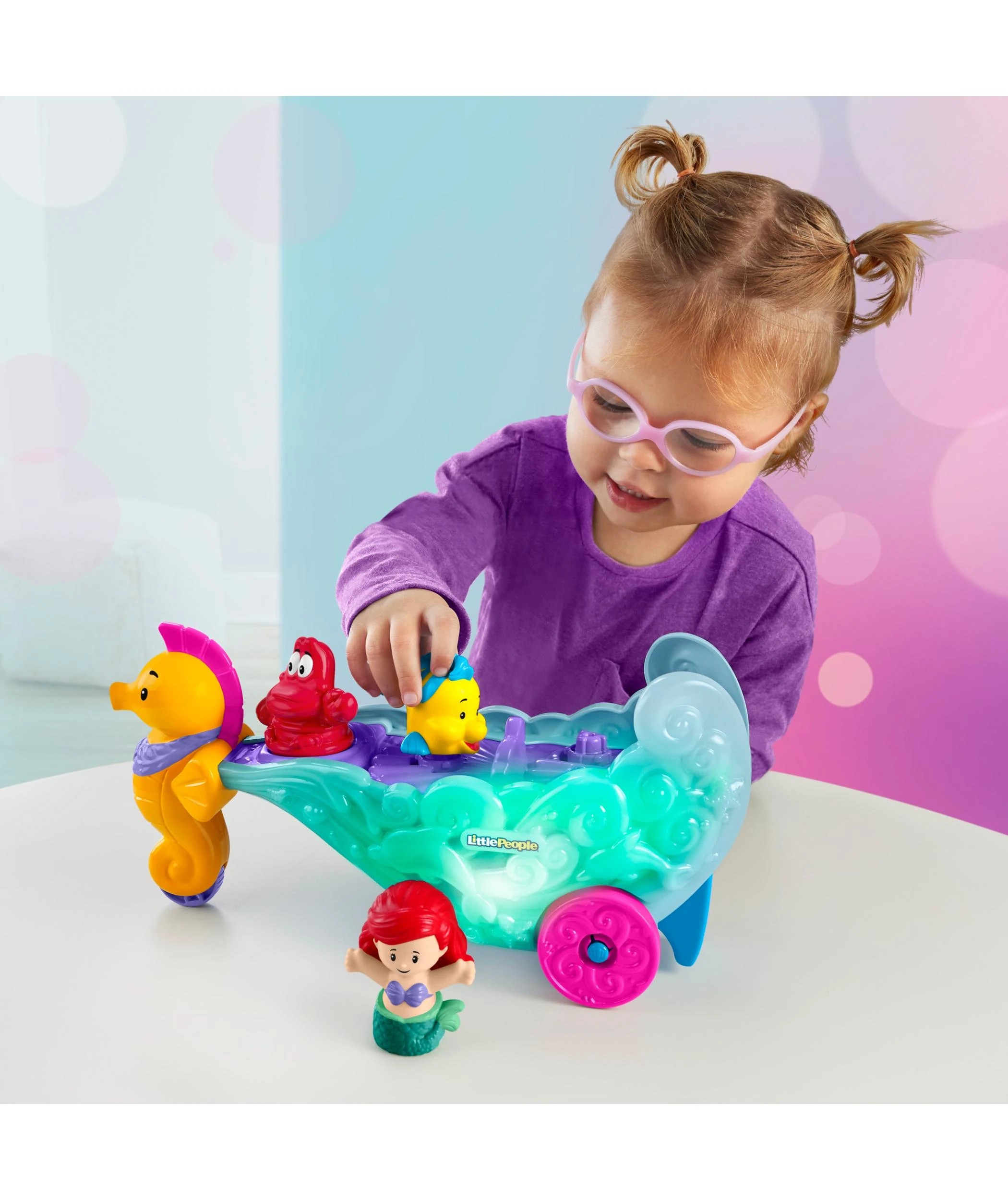 6 Little People Disney Princess Ariels Light - Up Sea Carriage - Multi, 6 of 6