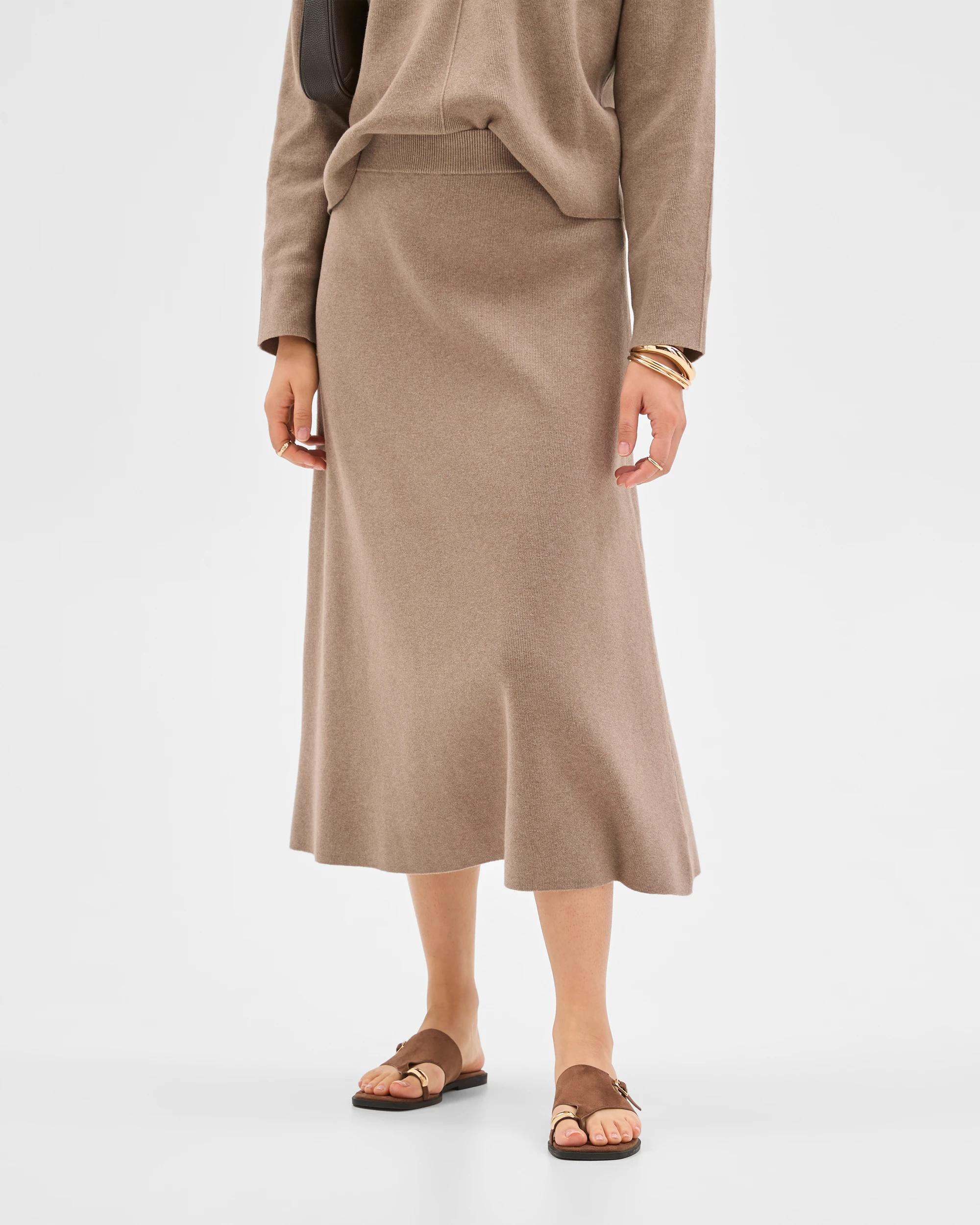 6 Preview Australian Cotton Blend A-Line Polished Midi Skirt MOON GREY, 6 of 6