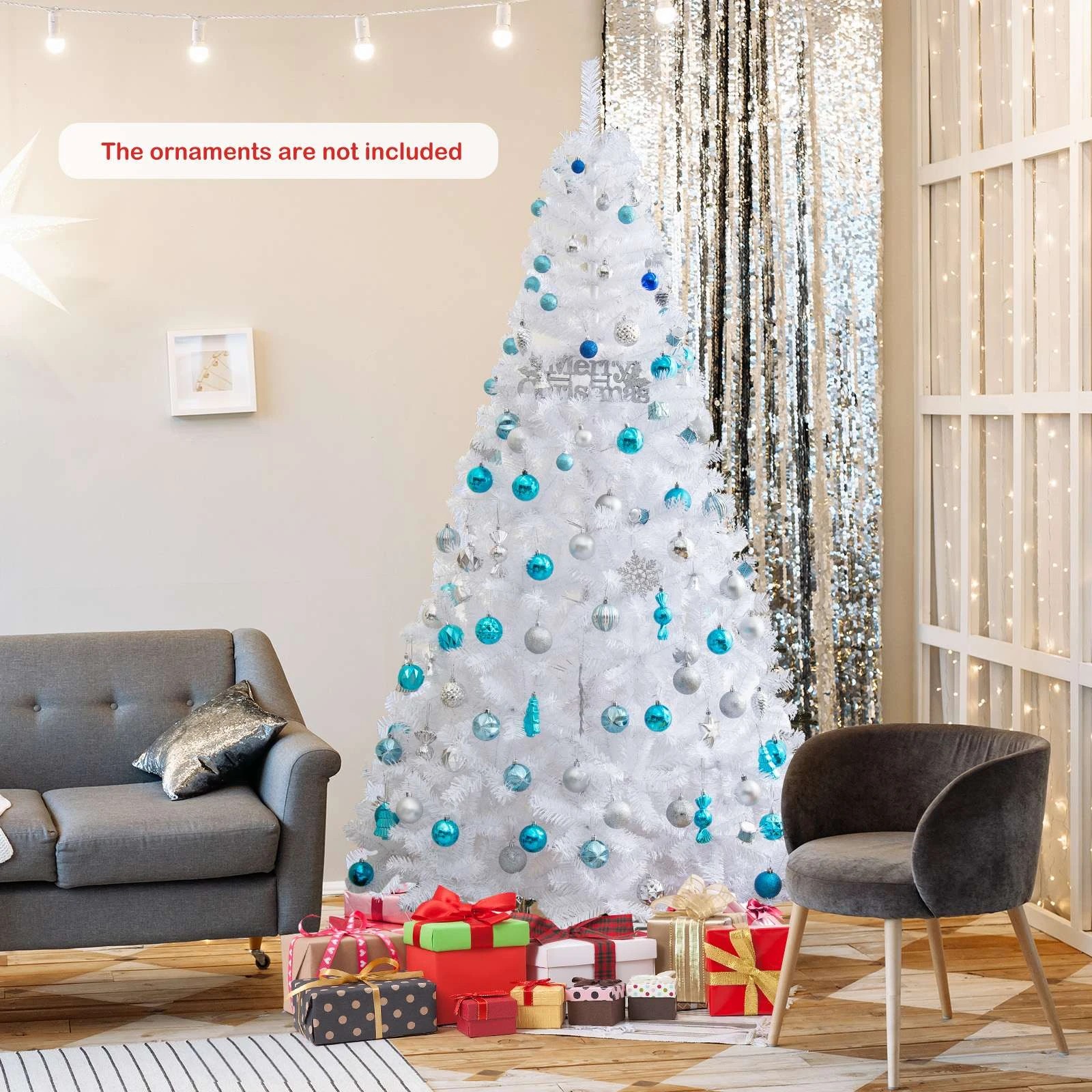 7 Costway 2.1M/7ft White PVC Artificial Christmas Tree, 7 of 7