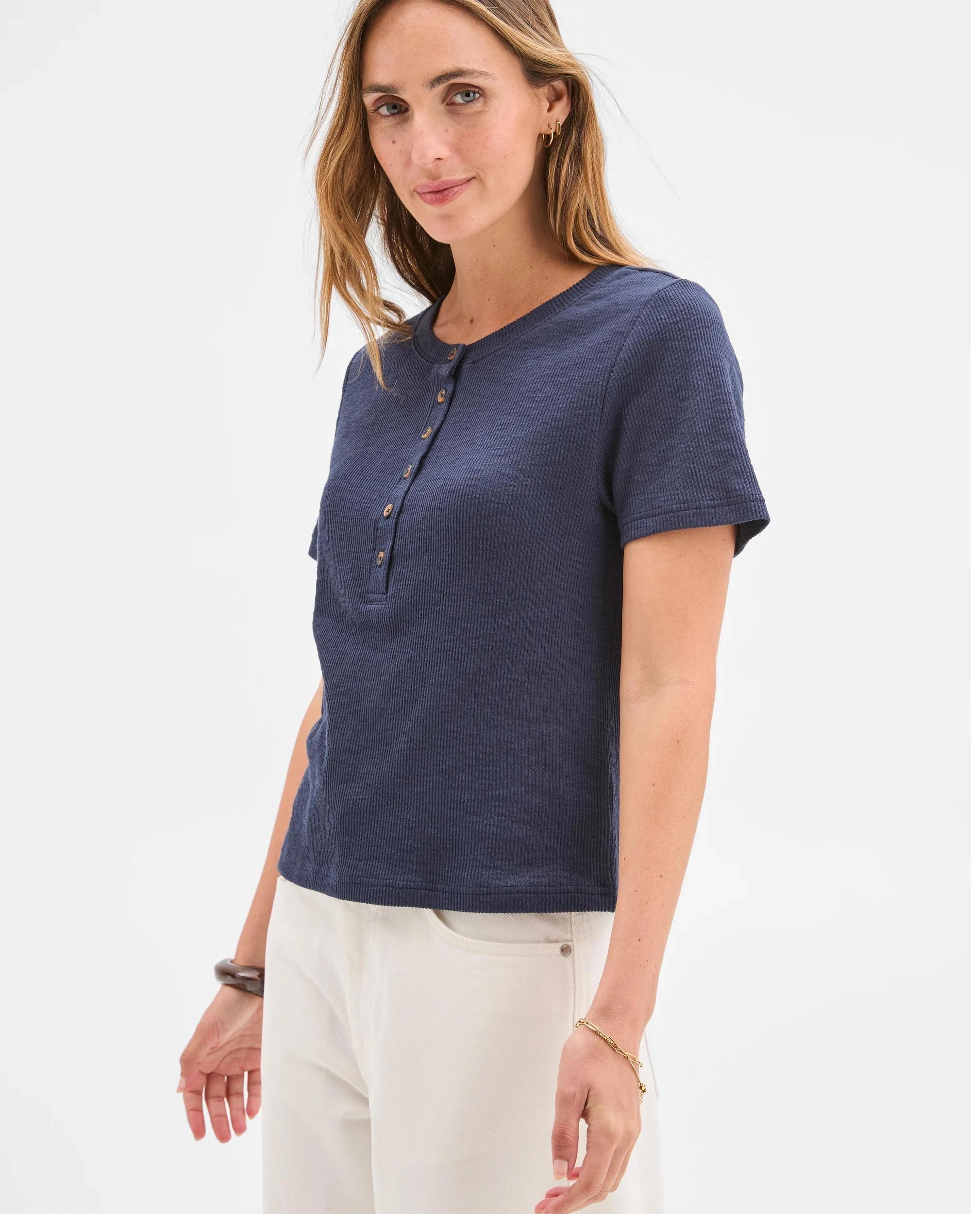 3 Target Woman Australian Cotton Blend Textured Rib Henley T-Shirt NAVY BLAZER, 3 of 5