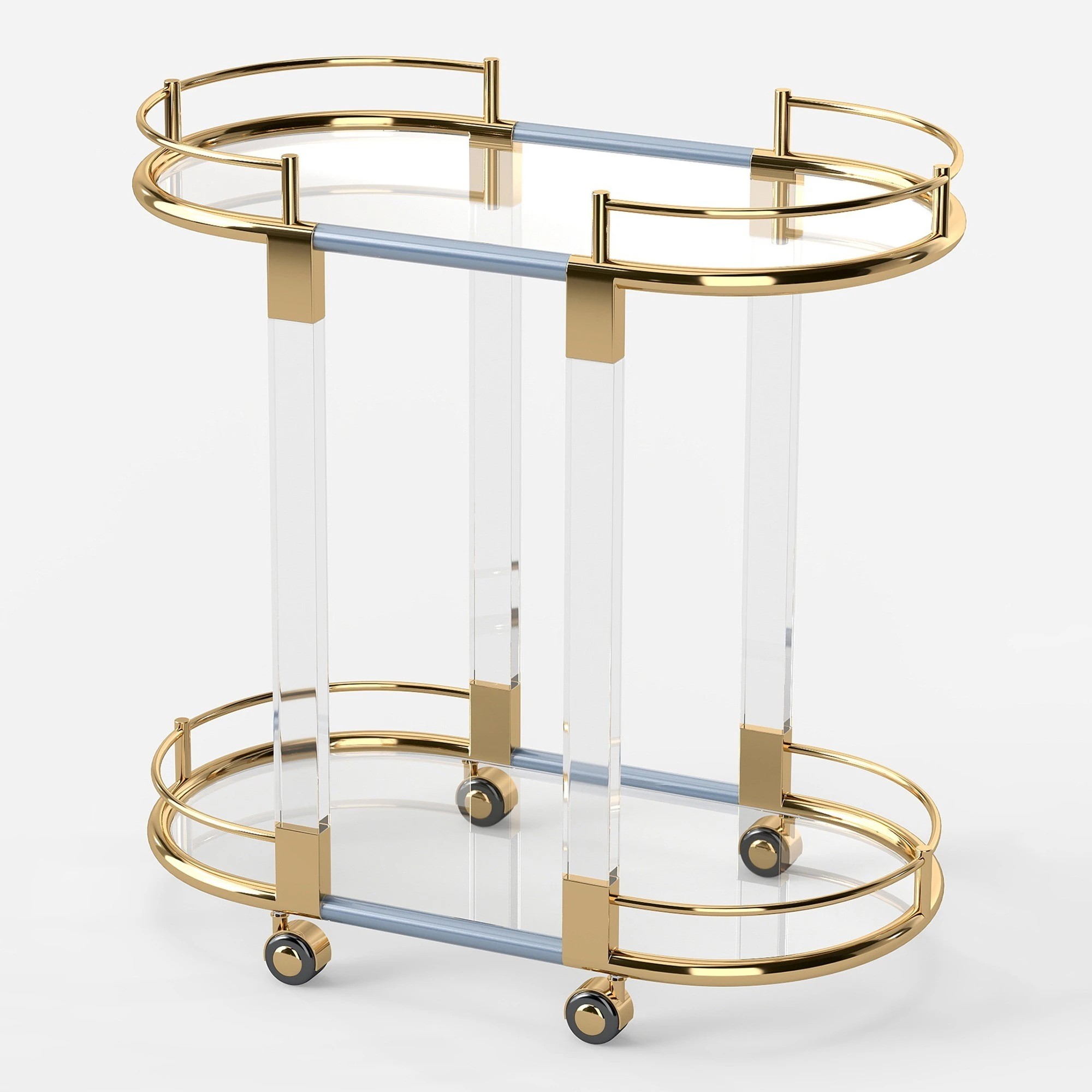 2 SoHo 2 Tier Oval Acrylic Bar Cart - Gold, 2 of 10