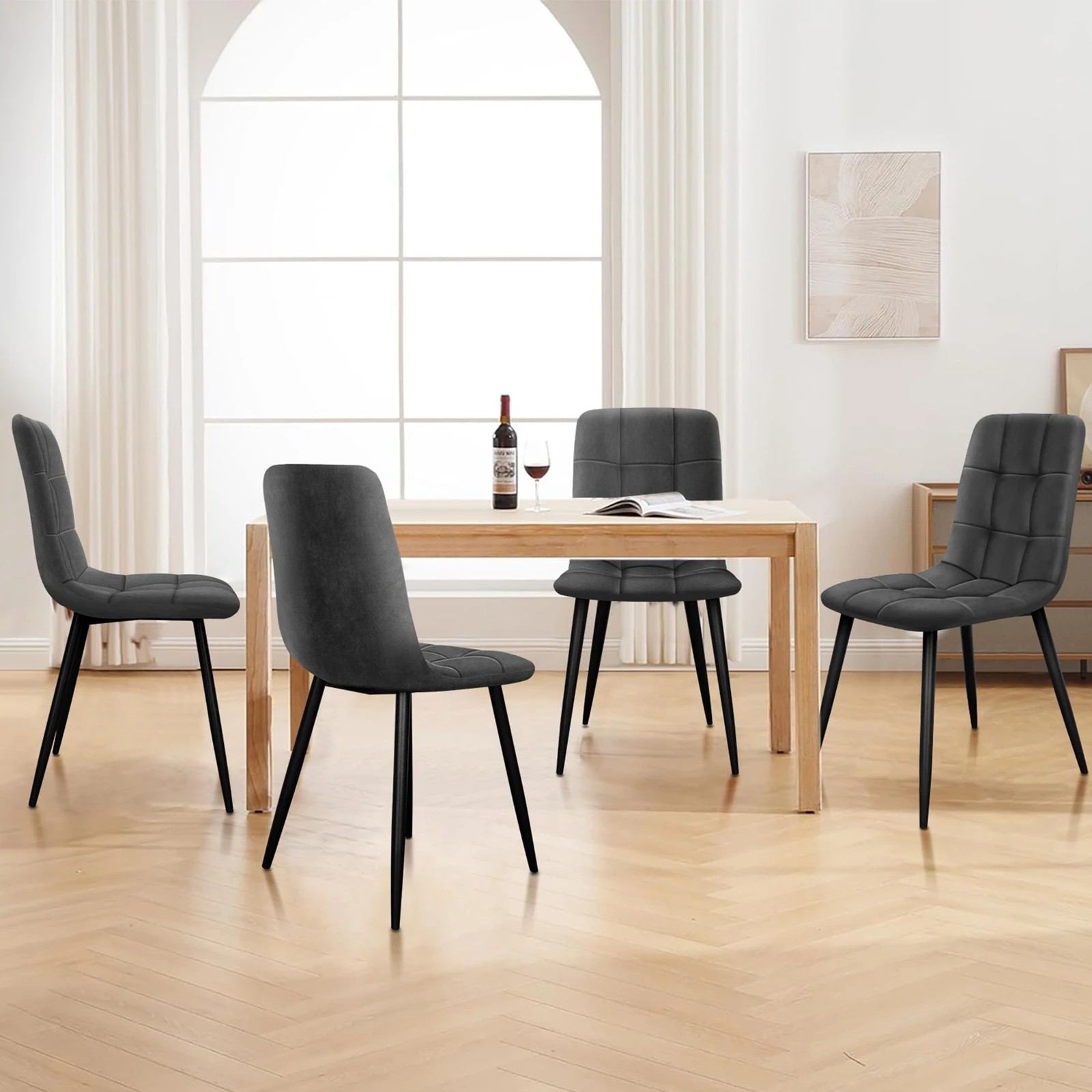 8 Alfordson 4x Dining Chair Kitchen Lounge Cafe Elegant Retro Seat Suede Dark - Grey, 8 of 10
