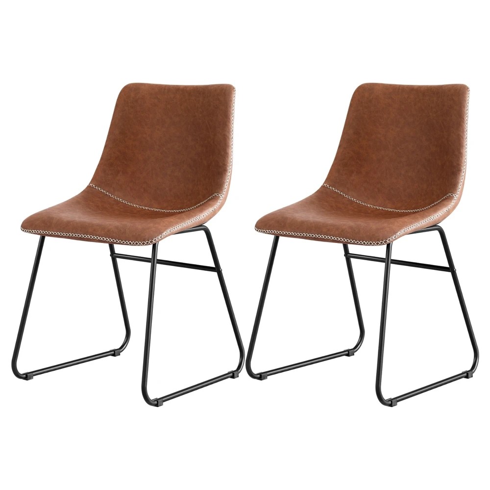 1 Artiss 2x Dining Chairs Retro PU Leather Kitchen Lounge Cafe Accent Chair - Brown, 1 of 6