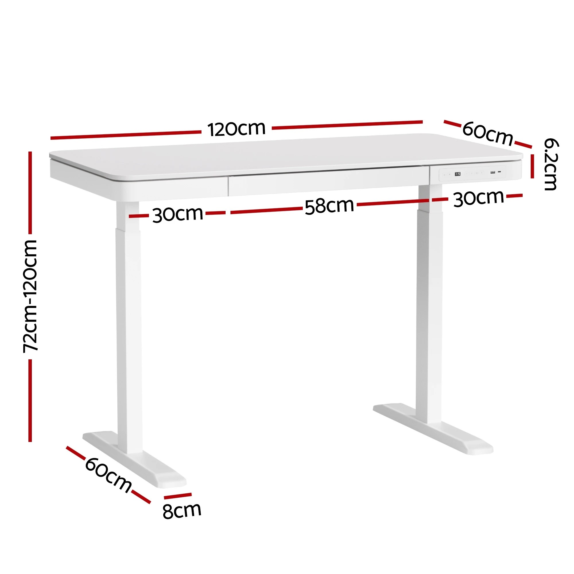 2 Artiss Standing Desk Motorised Electric Desks Drawer 120CM - White, 2 of 6