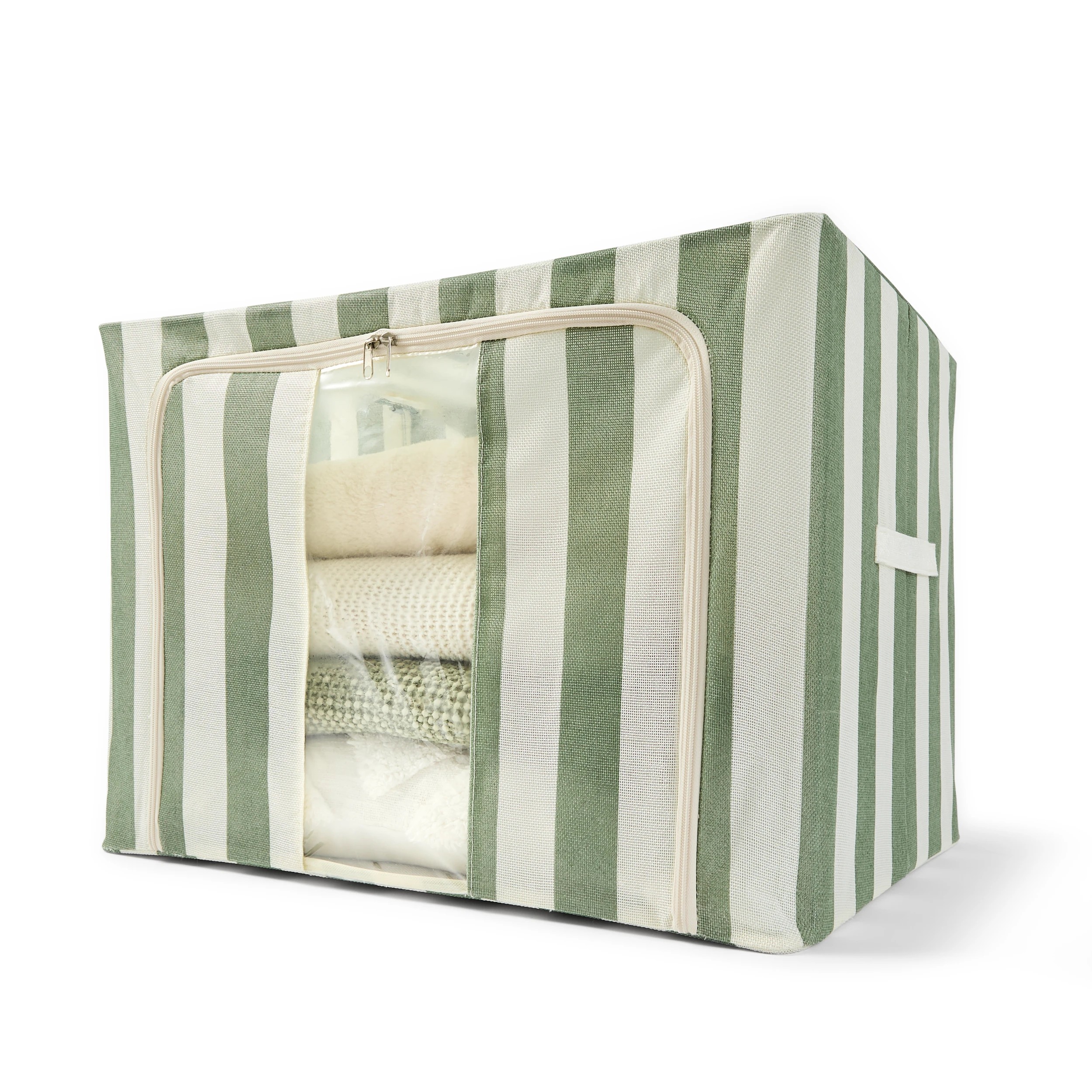 2 Linen Look Collapsible Box with Window - Extra Large, Green Stripe, 2 of 9
