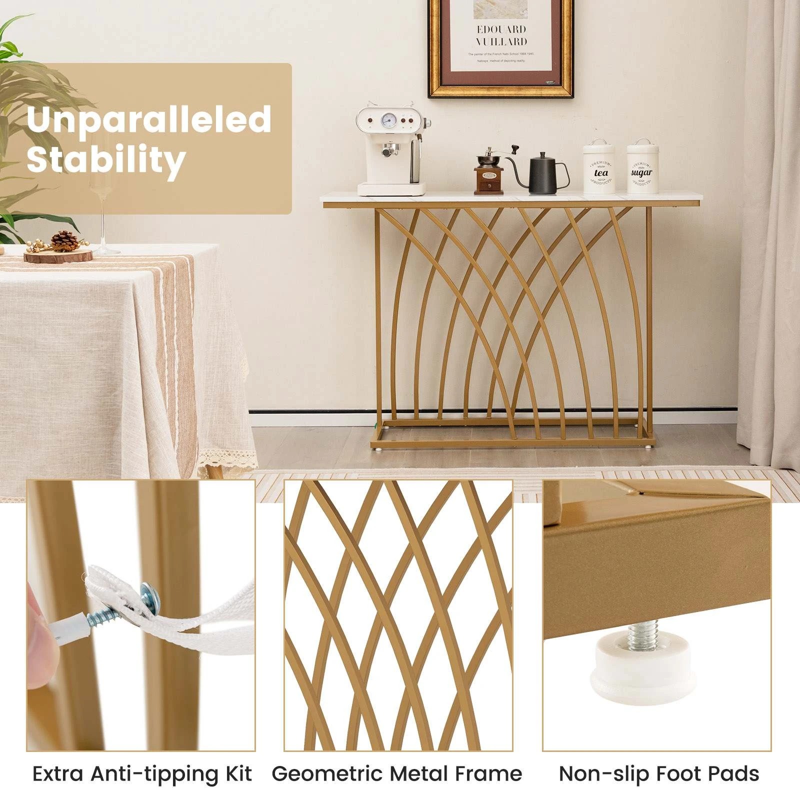 6 Costway 1.2M Console Table Faux Marble Tabletop Entryway Table, 6 of 8