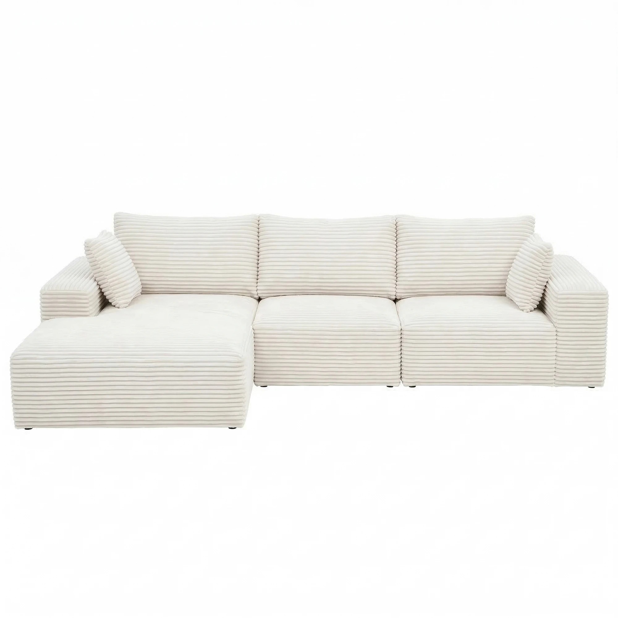 3 Artiss 3 Seater Modular Sofa Bed Sectional Boneless Couch for Living Room Corduroy Compressed Sofa - White, 3 of 4