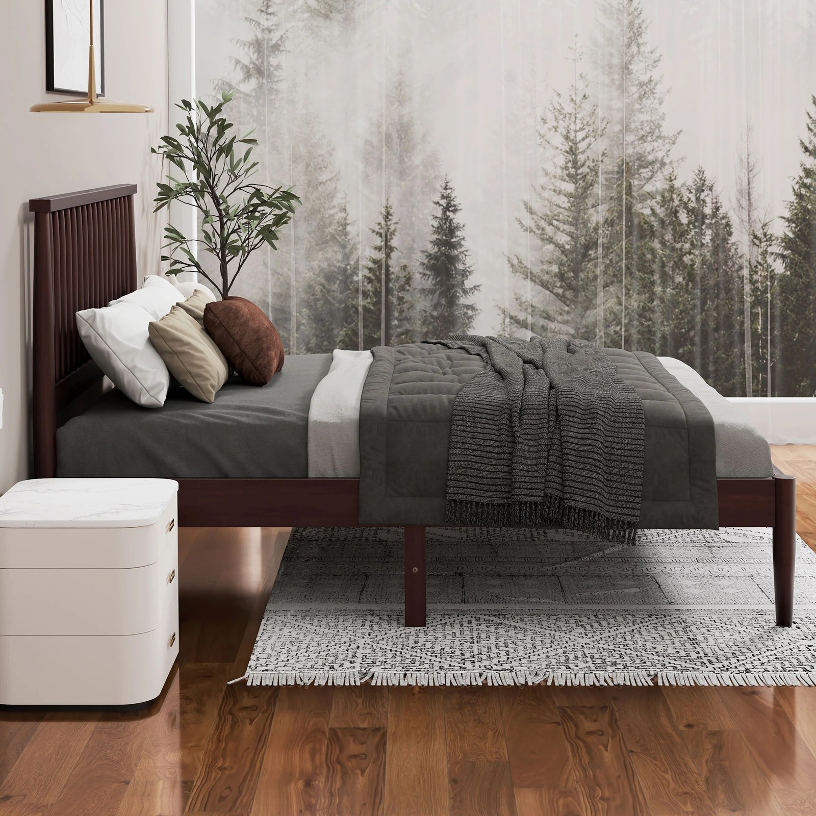 5 Alfordson Bed Frame Wooden Double Size Timber Base Platform Walnut Caelus - Natural, 5 of 10