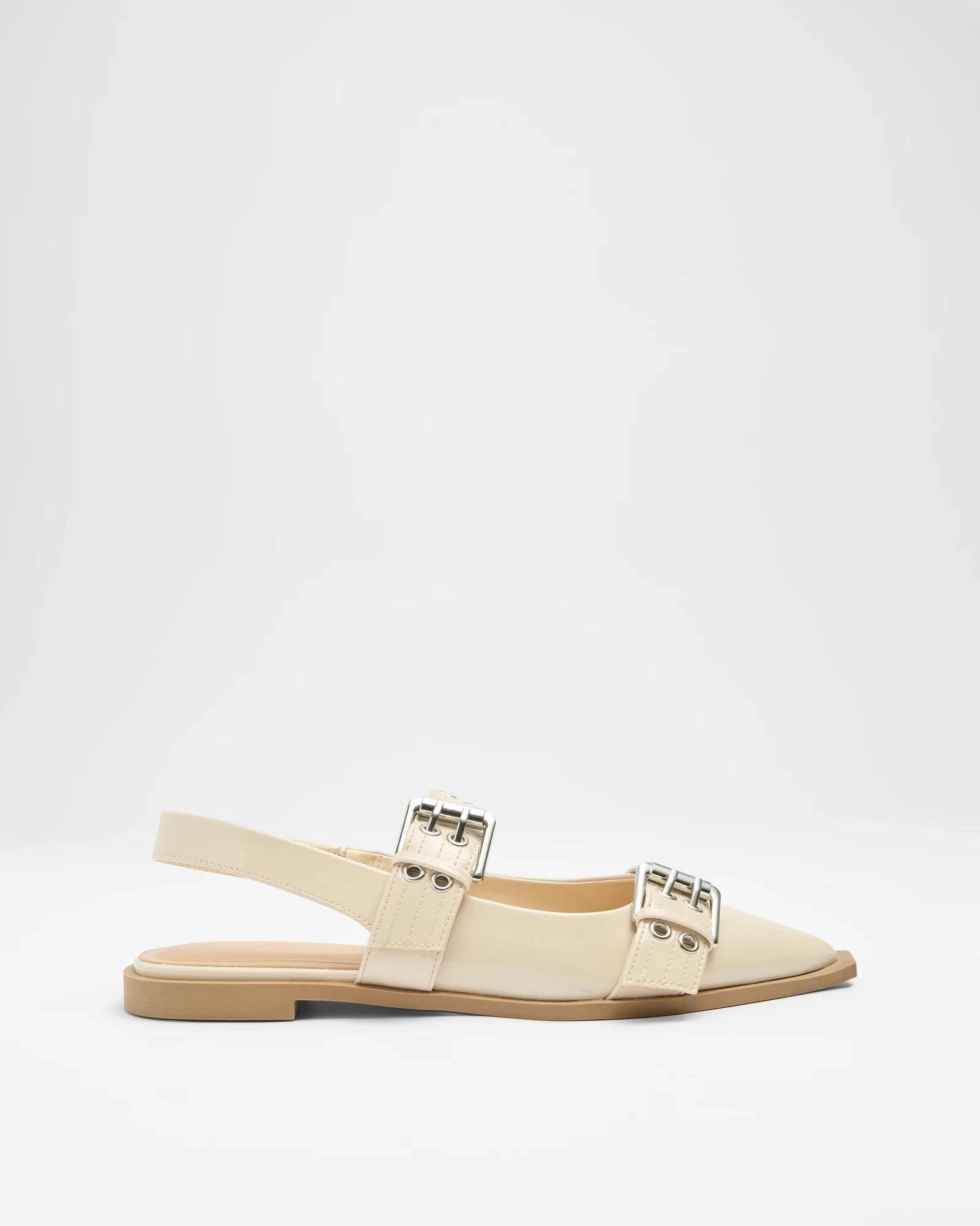 1 Target Womens Pointed Toe Double Strap Buckle Sling Flat - Tina OFF WHITE, 1 of 3