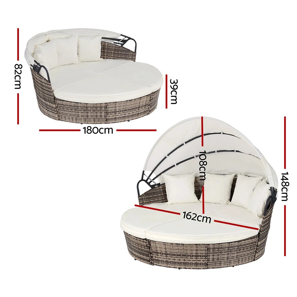 2 Gardeon Outdoor Day Bed Sun Lounge Setting Wicker Lounger Furniture Patio Set of 3 - Beige, 2 of 7