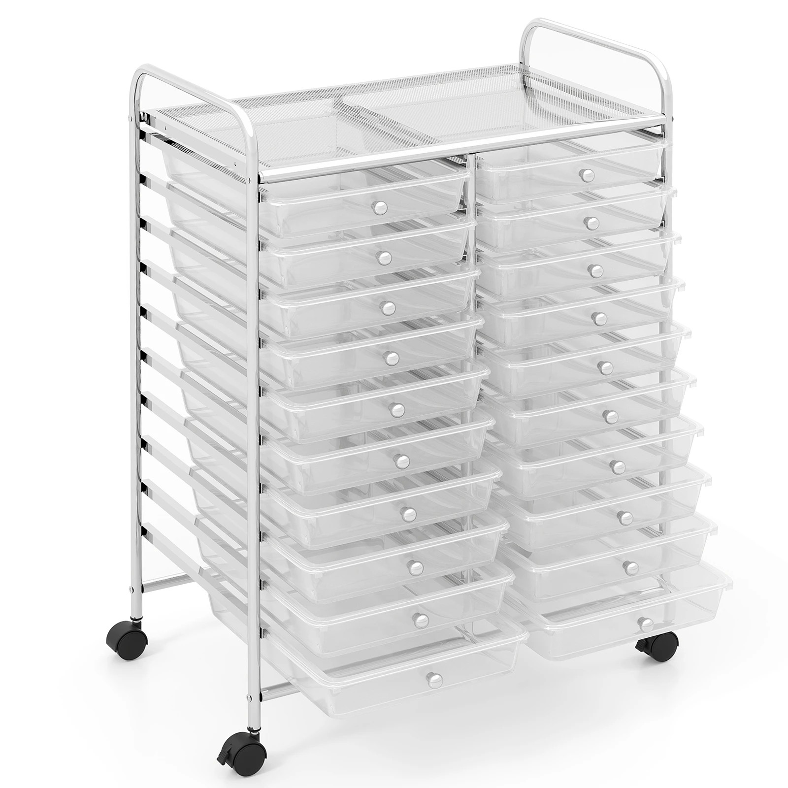 1 Costway 20 Drawers Rolling Storage Trolley Cart Filing Organizer - Clear, 1 of 3