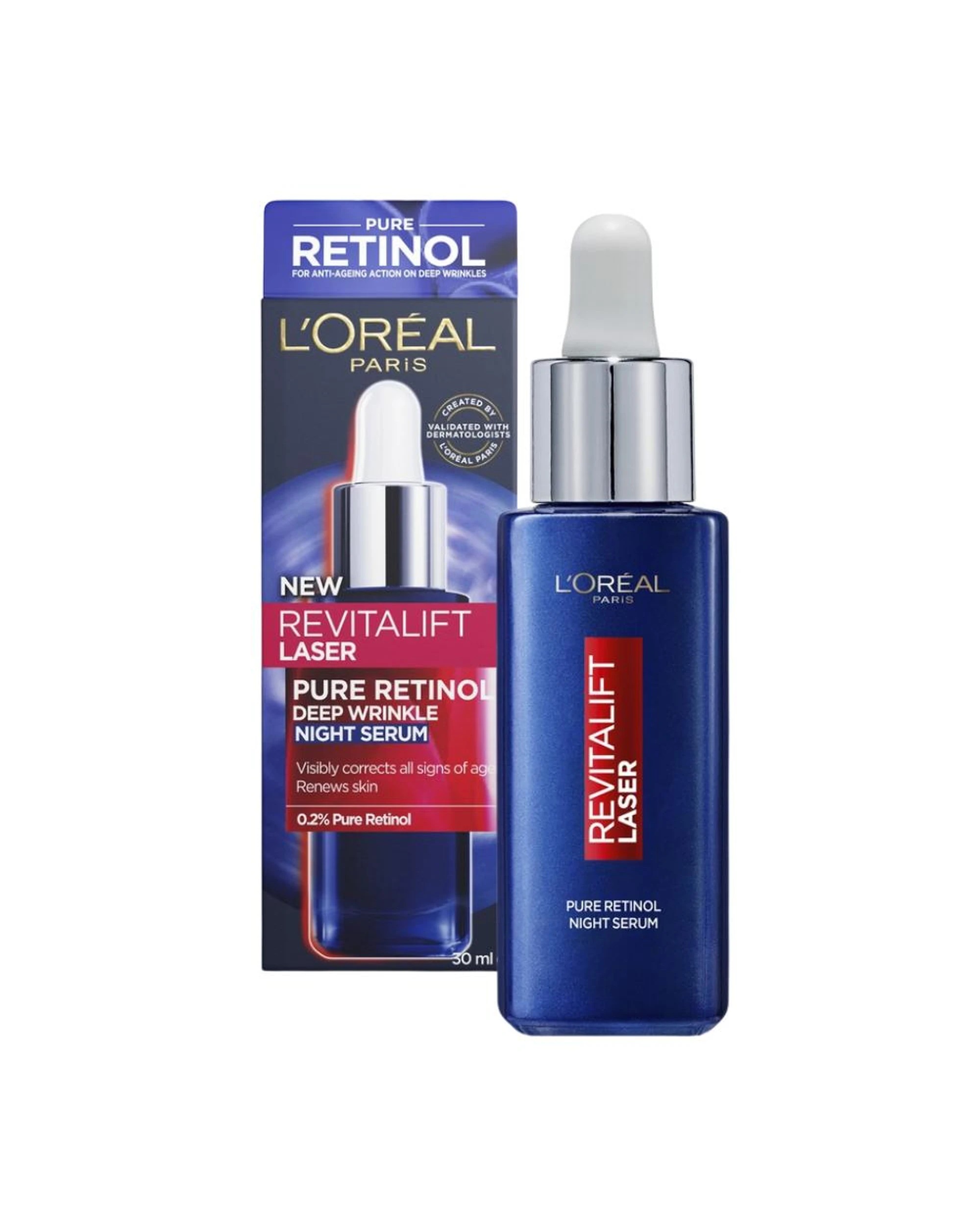 1 L'Oreal Paris Revitalift Laser Pure Retinol Deep Wrinkle Night Serum 30mL, 1 of 2