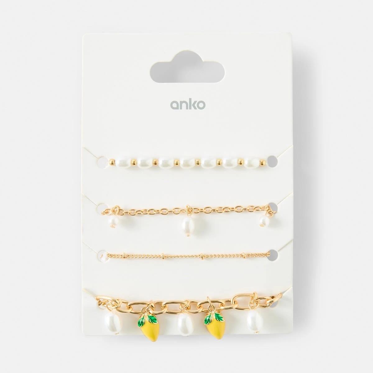 7 4 Pack Lemon Bracelets - White, Yellow, Green and Gold Tone Gold, 7 of 7