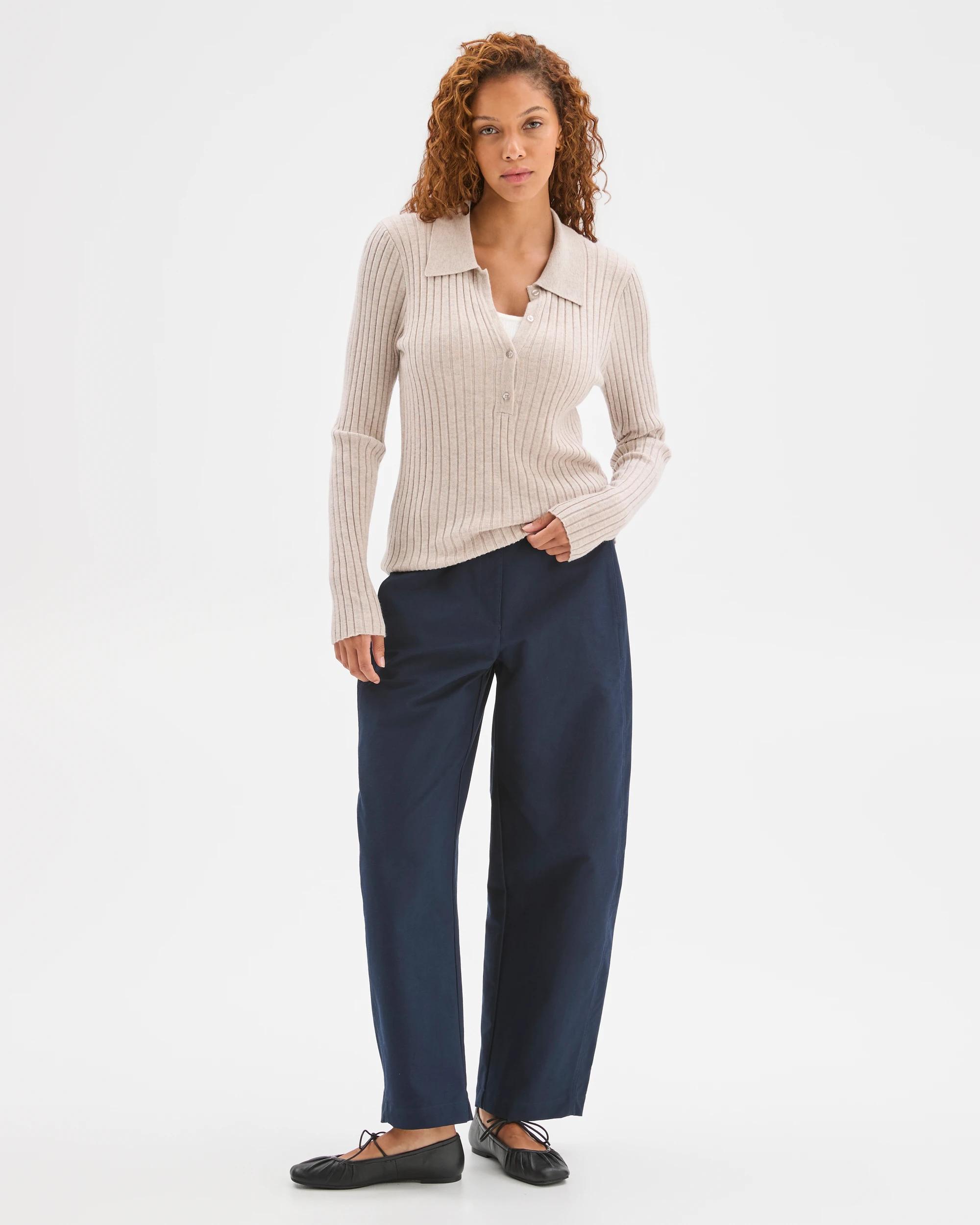 1 Target Woman Fine Knit Double Layer Polo Jumper BIRCH MARLE, 1 of 6