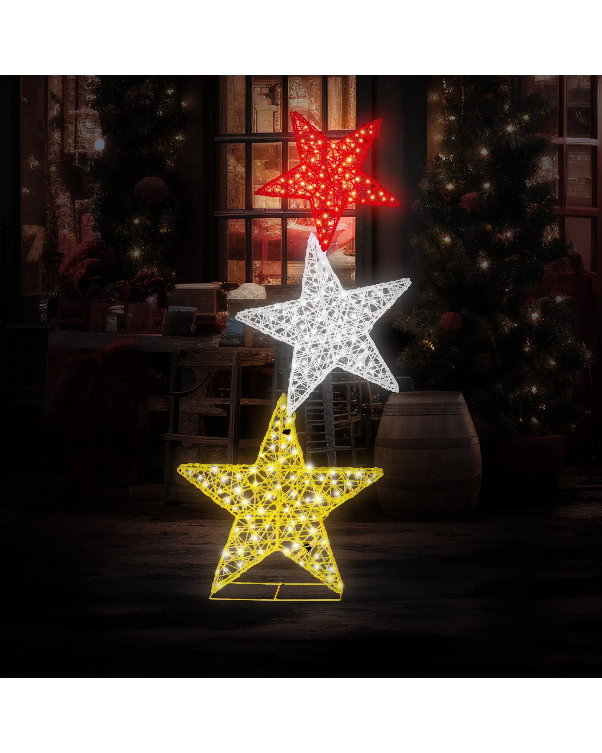 7 Christabelle 120cm Triple Star Christmas Display With Lights, 7 of 9