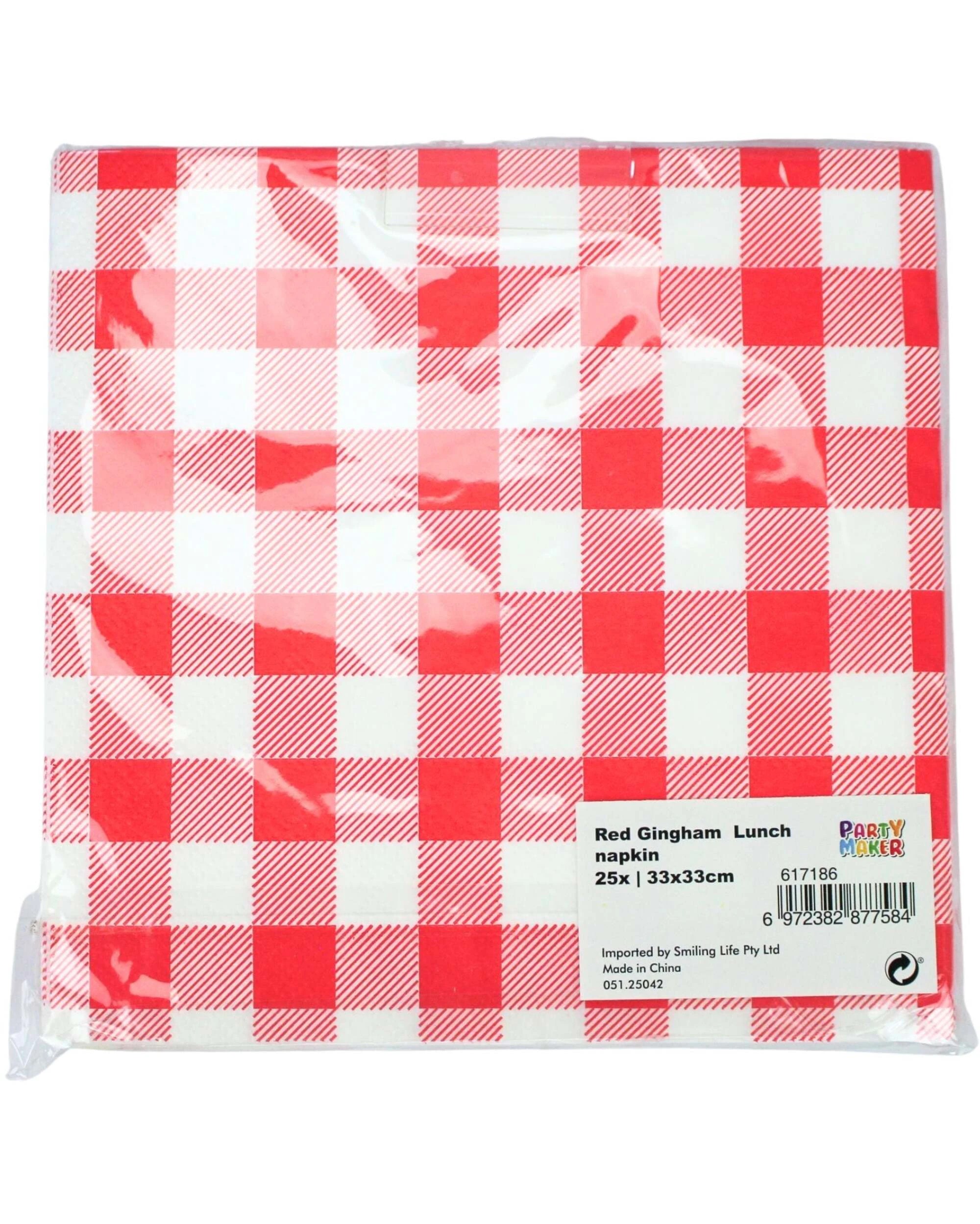 3 Party Maker Bright Gingham Large Napkins Serviettes Pack of 25 - Red, 3 of 3