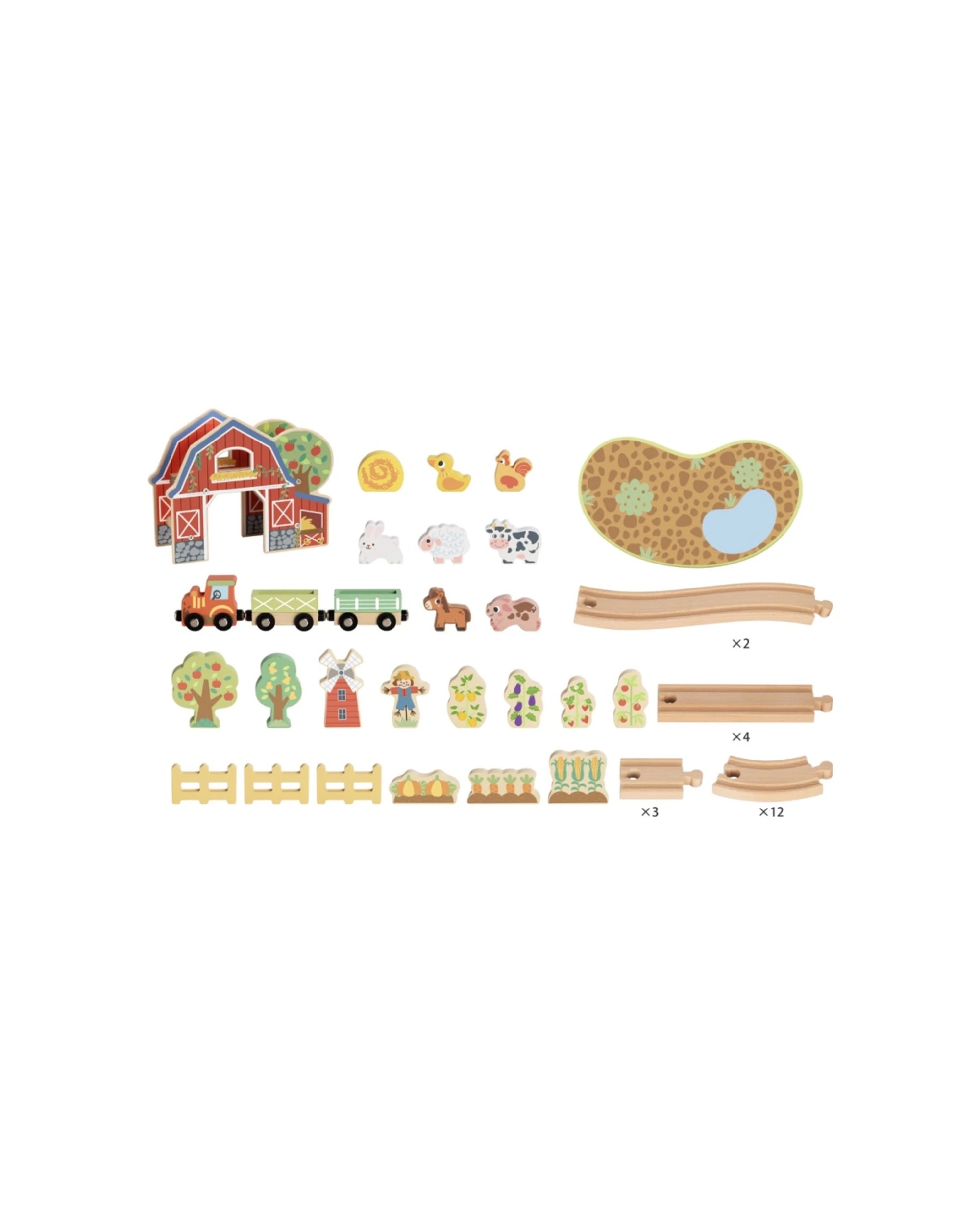 4 Tooky Toy Kids Children Wooden Farm Train and Animals Playset - Multi, 4 of 7