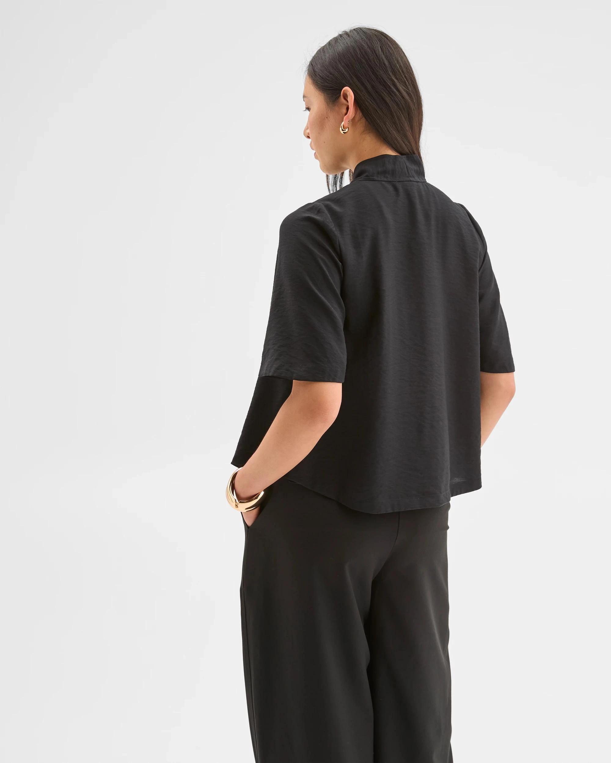 8 Preview Short Sleeve Tie Neck Blouse BLACK, 8 of 9