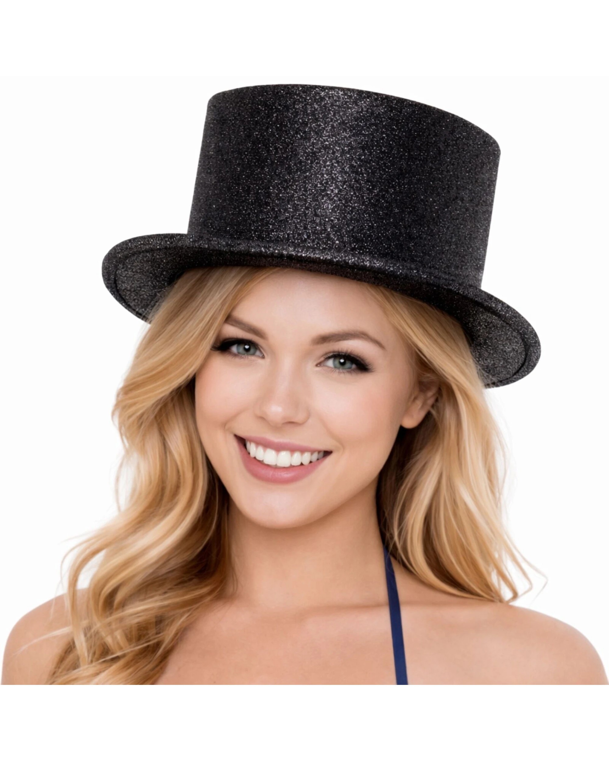 1 BR Costumes Glitter Top Hat Adult Costume Fancy Dress Party Plastic Tall Hat - Black, 1 of 2