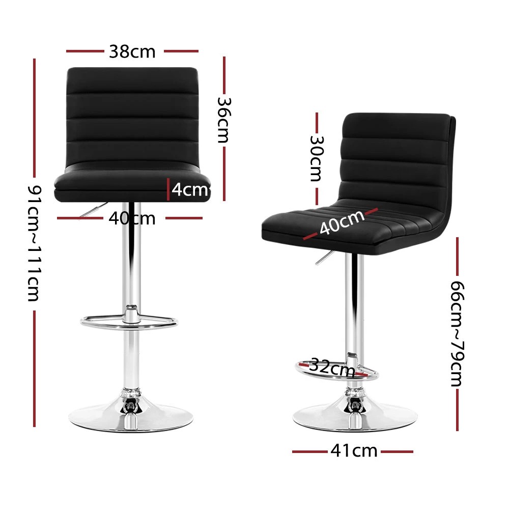 2 Artiss 4x Bar Stools Padded Leather Gas Lift - Black, 2 of 5
