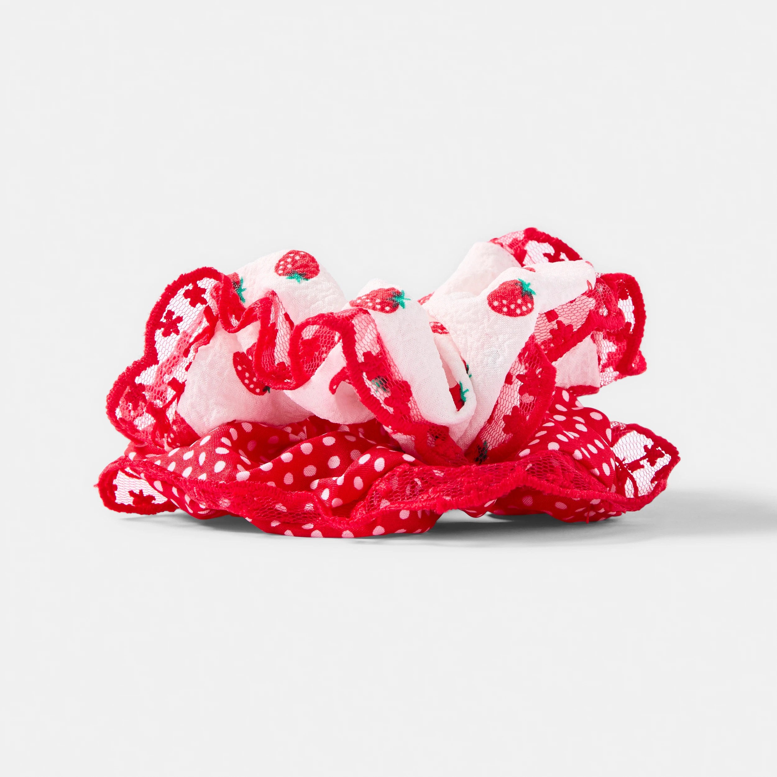 2 2 Pack Strawberry and Gingham Hair Scrunchies - Red and White, 2 of 4