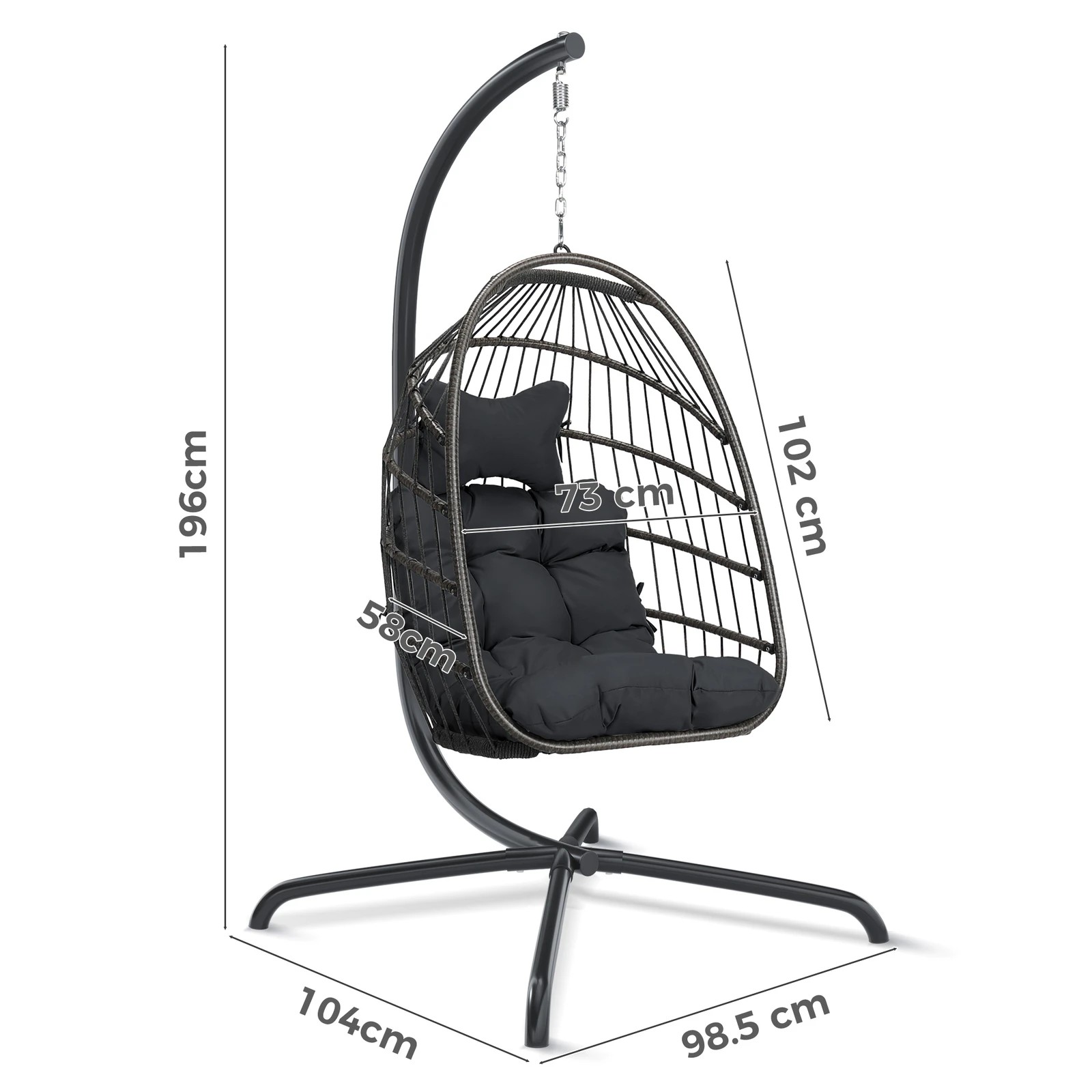 10 Alfordson Outdoor Egg Swing Chair Wicker Rattan Pod Foldable Seat - Grey, 10 of 10