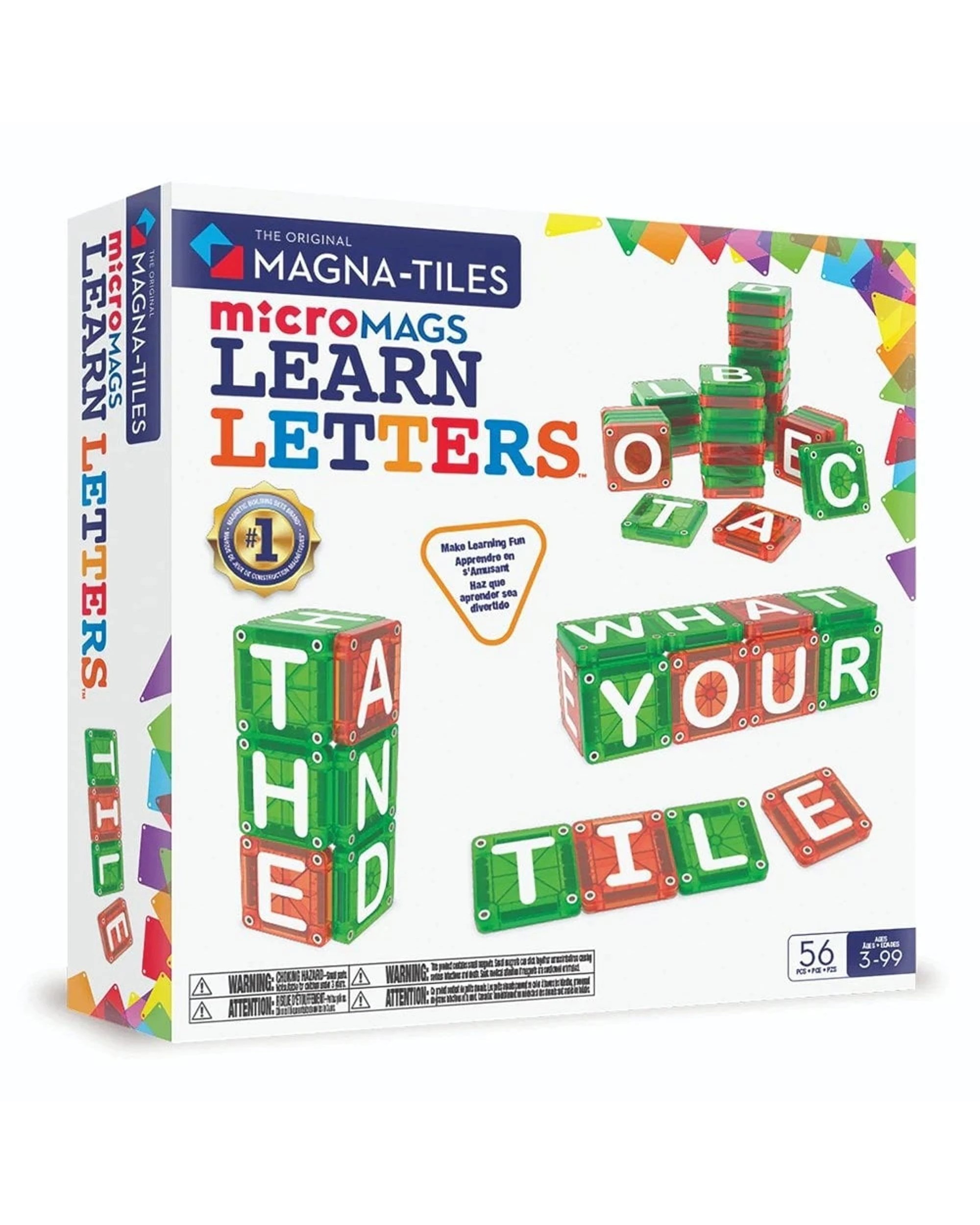 1 MAGNA-TILES MicroMAGS Learn Letters 56 Piece Magnetic Construction Set, 1 of 3
