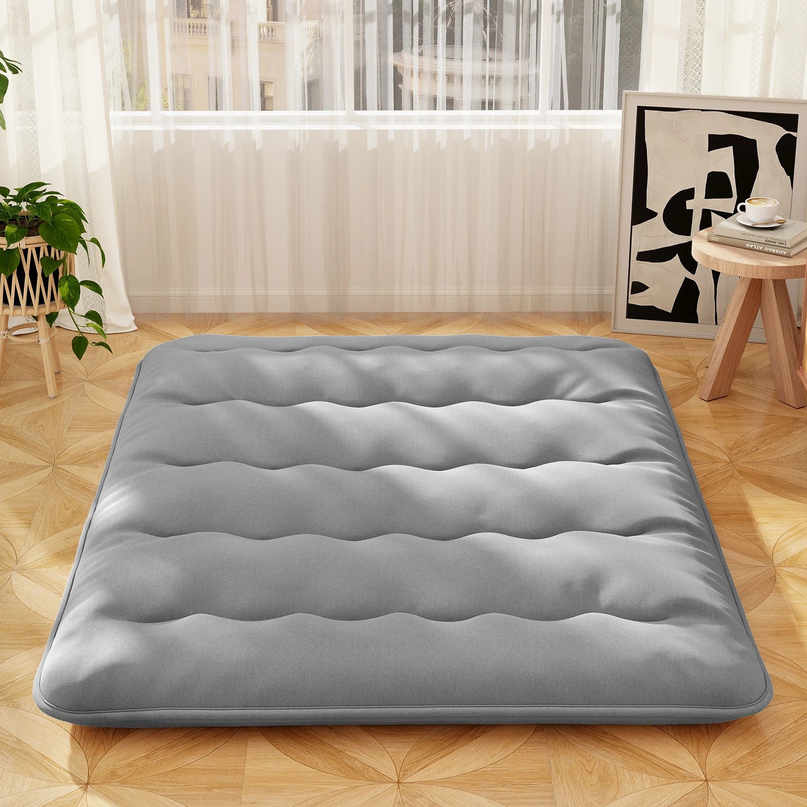2 Costway Queen Size Foldable Mattress Portable Roll Up Mat Japanese Floor Mattress w/Carry Bag - Grey, 2 of 3