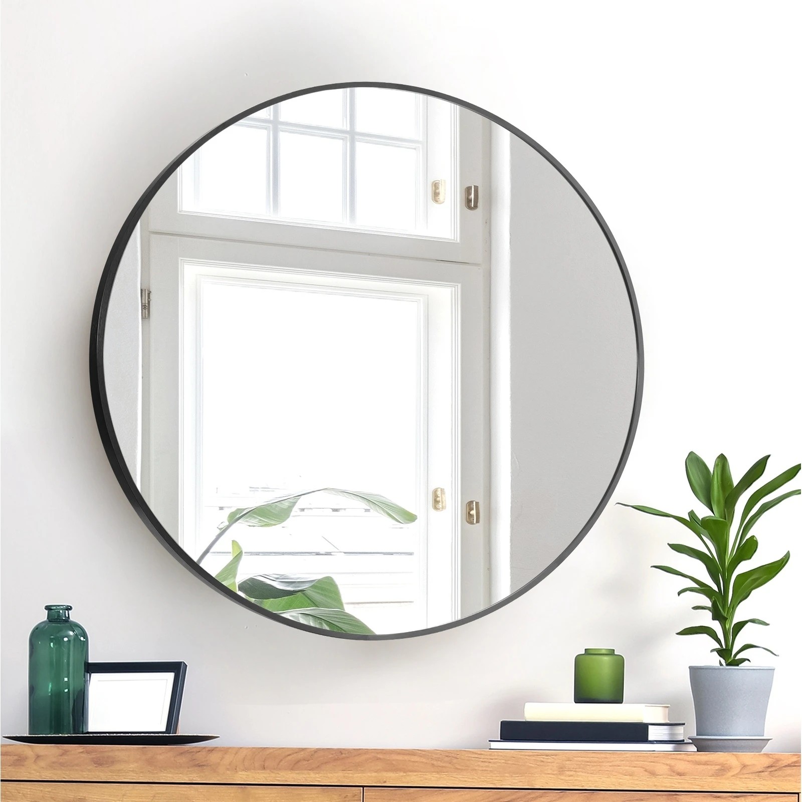 3 Oikiture 60cm Wall Mirrors Round Makeup Mirror Home Decor Living Room
 - Black, 3 of 9