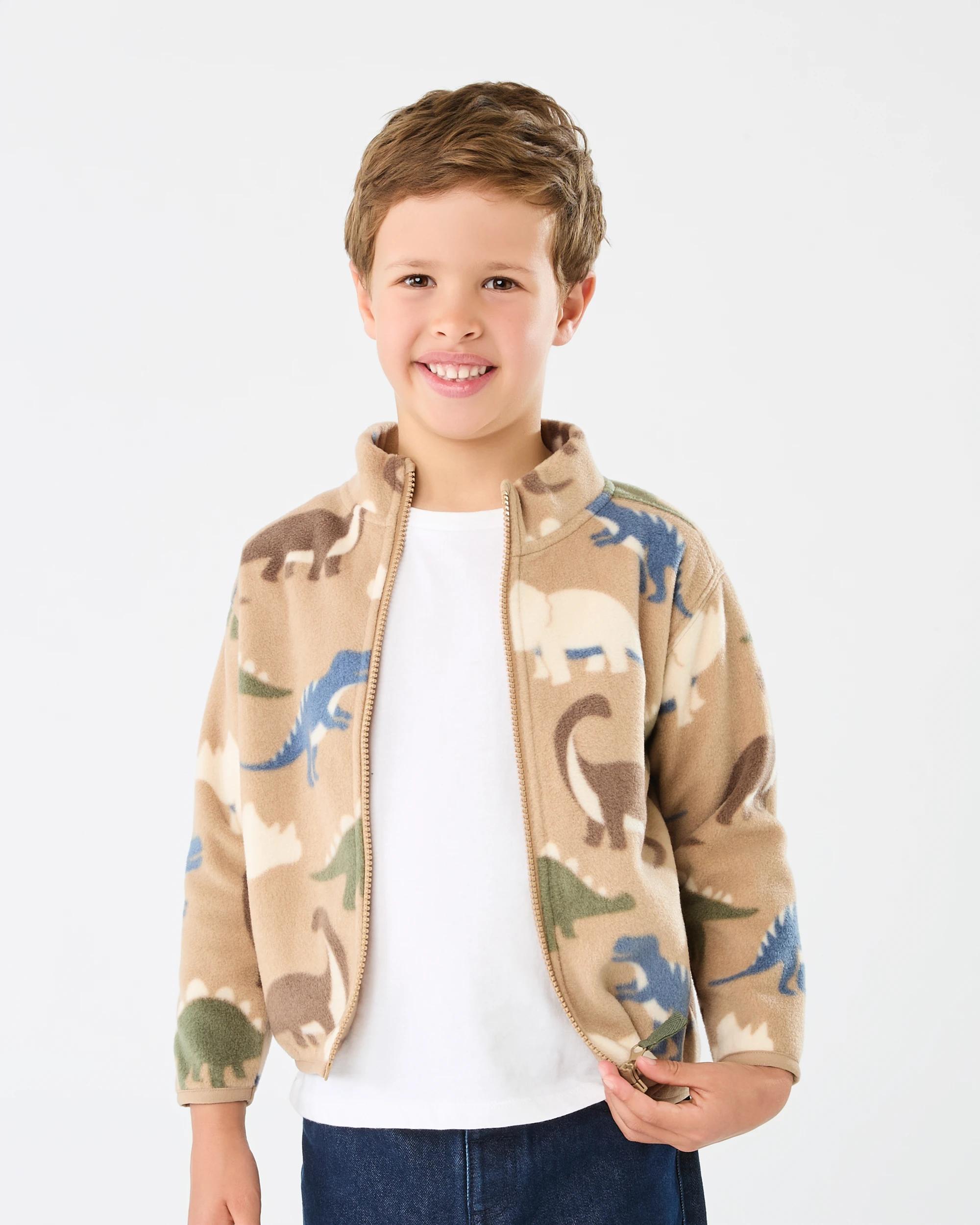 1 Polar Fleece Zip Through Jacket Brn Dino, 1 of 8